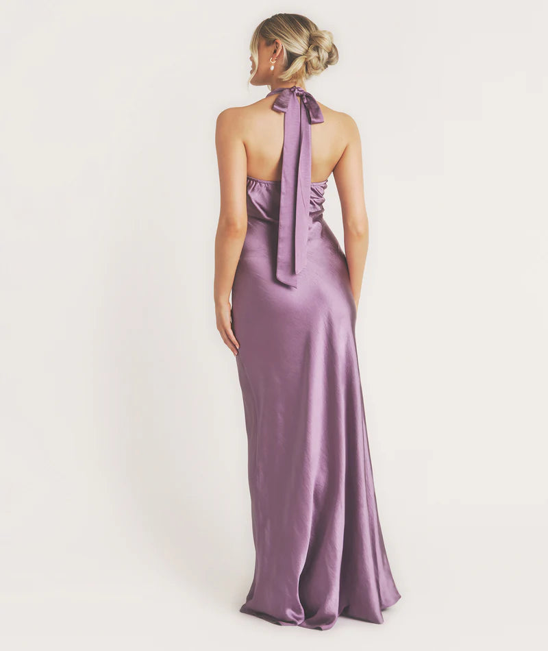 Weitese Dress Elegant Scoop Neck Satin Bridesmaid Dress Maxi Dress Backless Solid Color Sleeveless Prom Dress