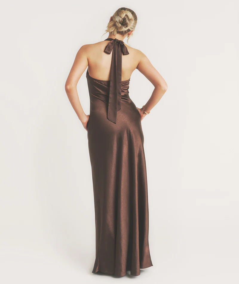 Weitese Dress Elegant Scoop Neck Satin Bridesmaid Dress Maxi Dress Backless Solid Color Sleeveless Prom Dress