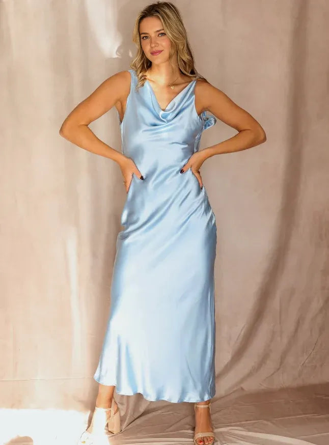 Robe Weitese élégante fourreau à bretelles spaghetti en satin bleu bébé, longue robe de bal, robe de soirée, robe de soirée 