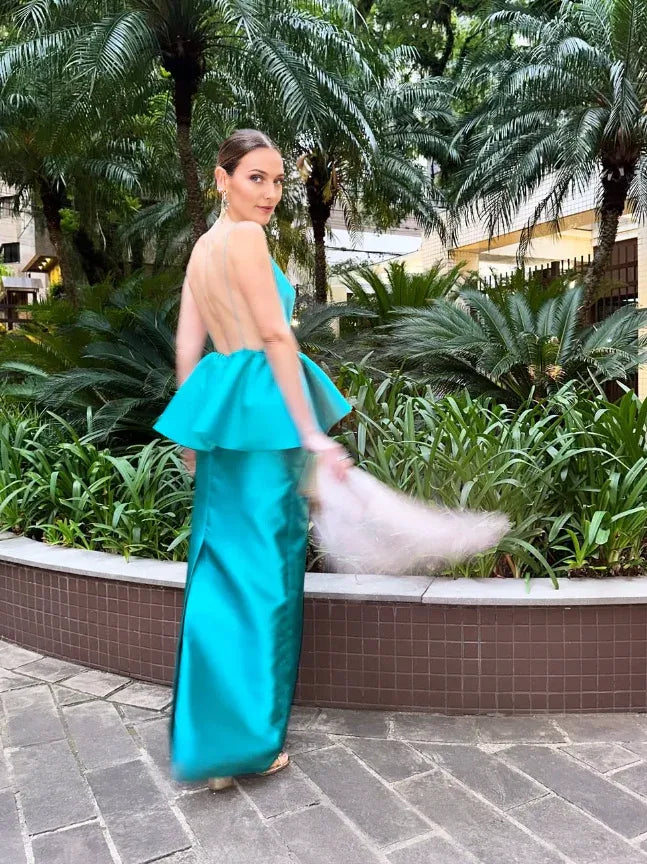 Robe Weitese élégante fourreau à bretelles spaghetti en satin bleu dos nu robe de bal robe de soirée robe de soirée 