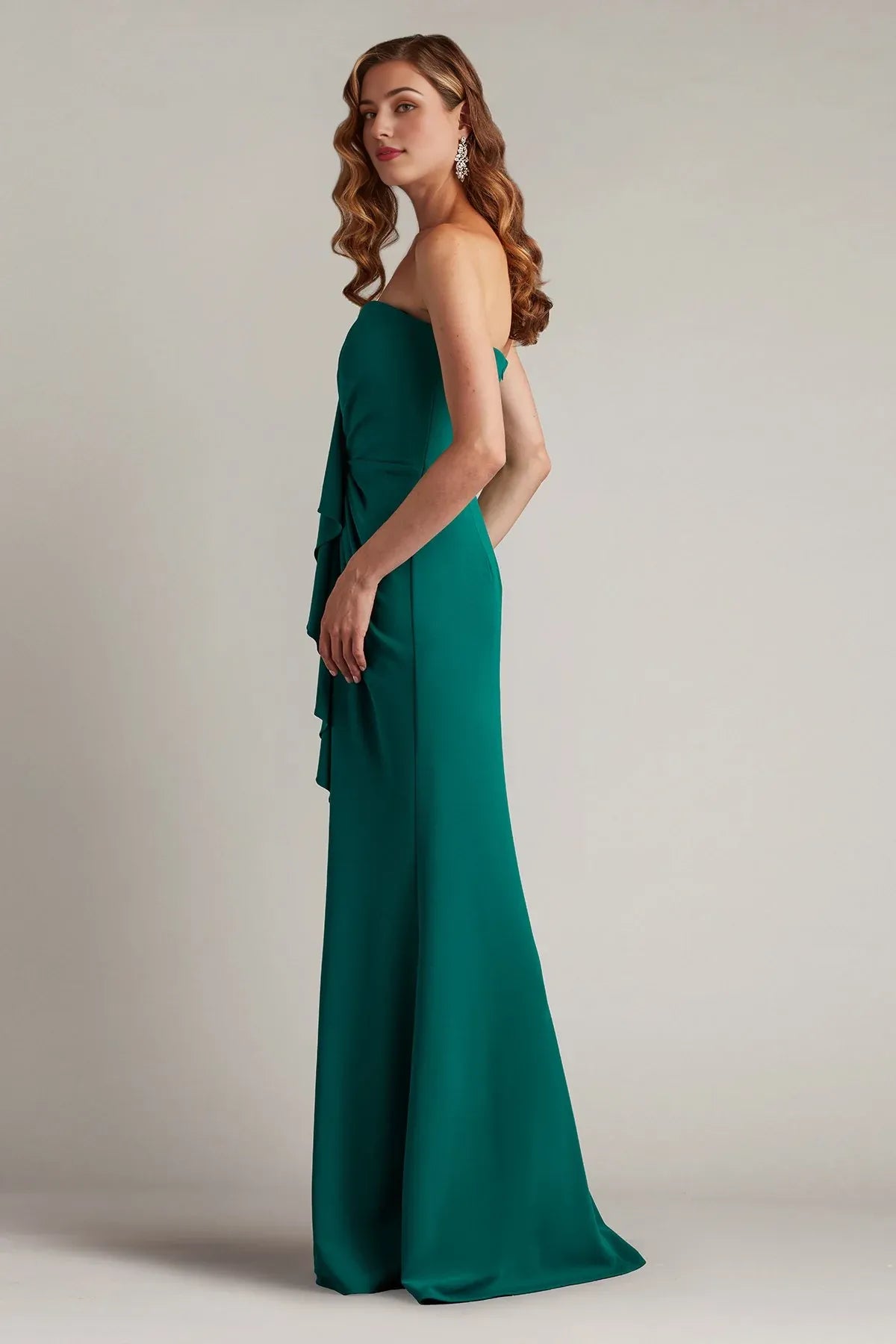 Vestido elegante Weitese con corte tubo/columna, plisado, largo, formal, para fiesta de graduación, con volantes, sin tirantes, sin mangas, para noche 