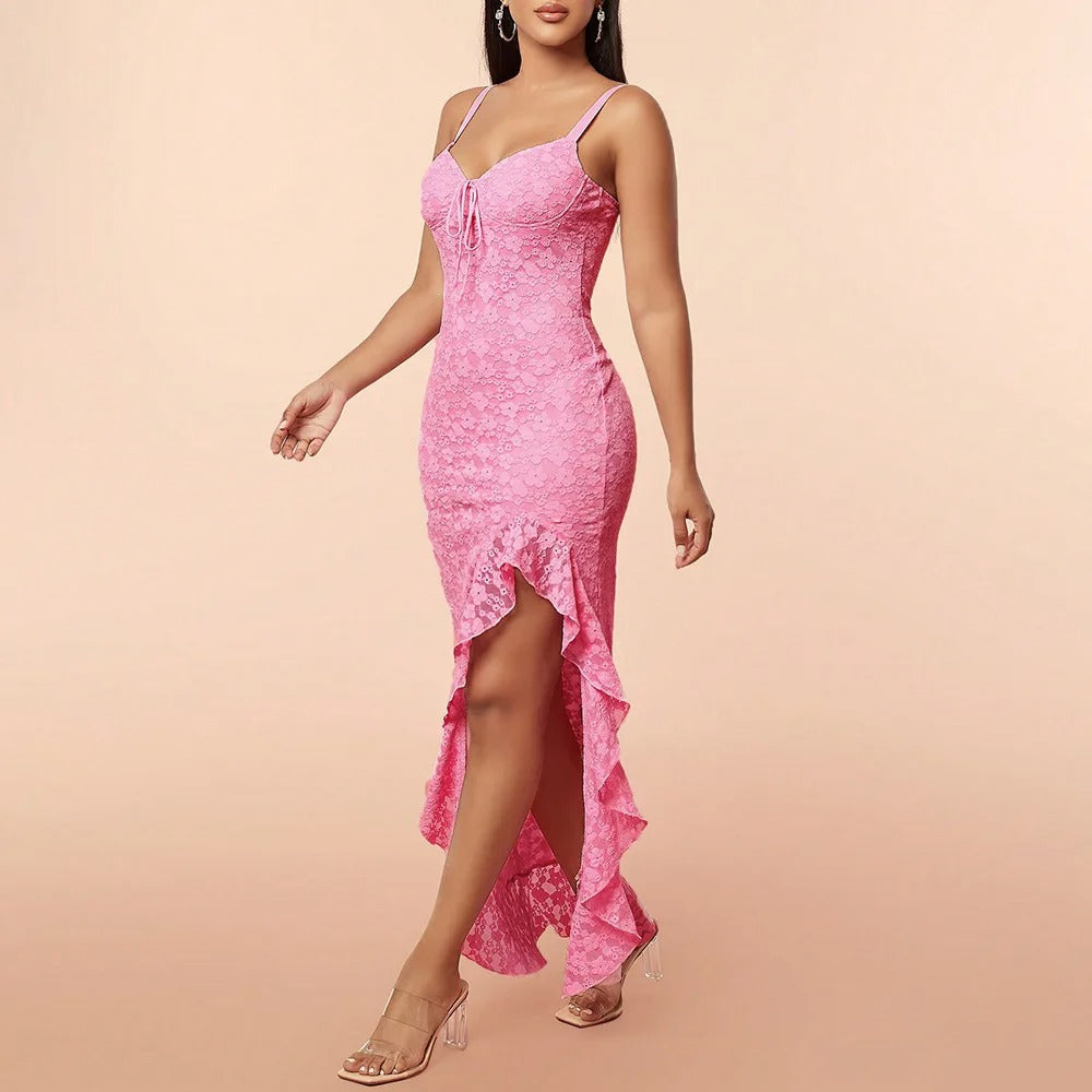 Robe Weitese élégante à bretelles spaghetti fendues, robe irrégulière pour femme, nouvelle robe sexy d'été en dentelle à volants, robe de bal 