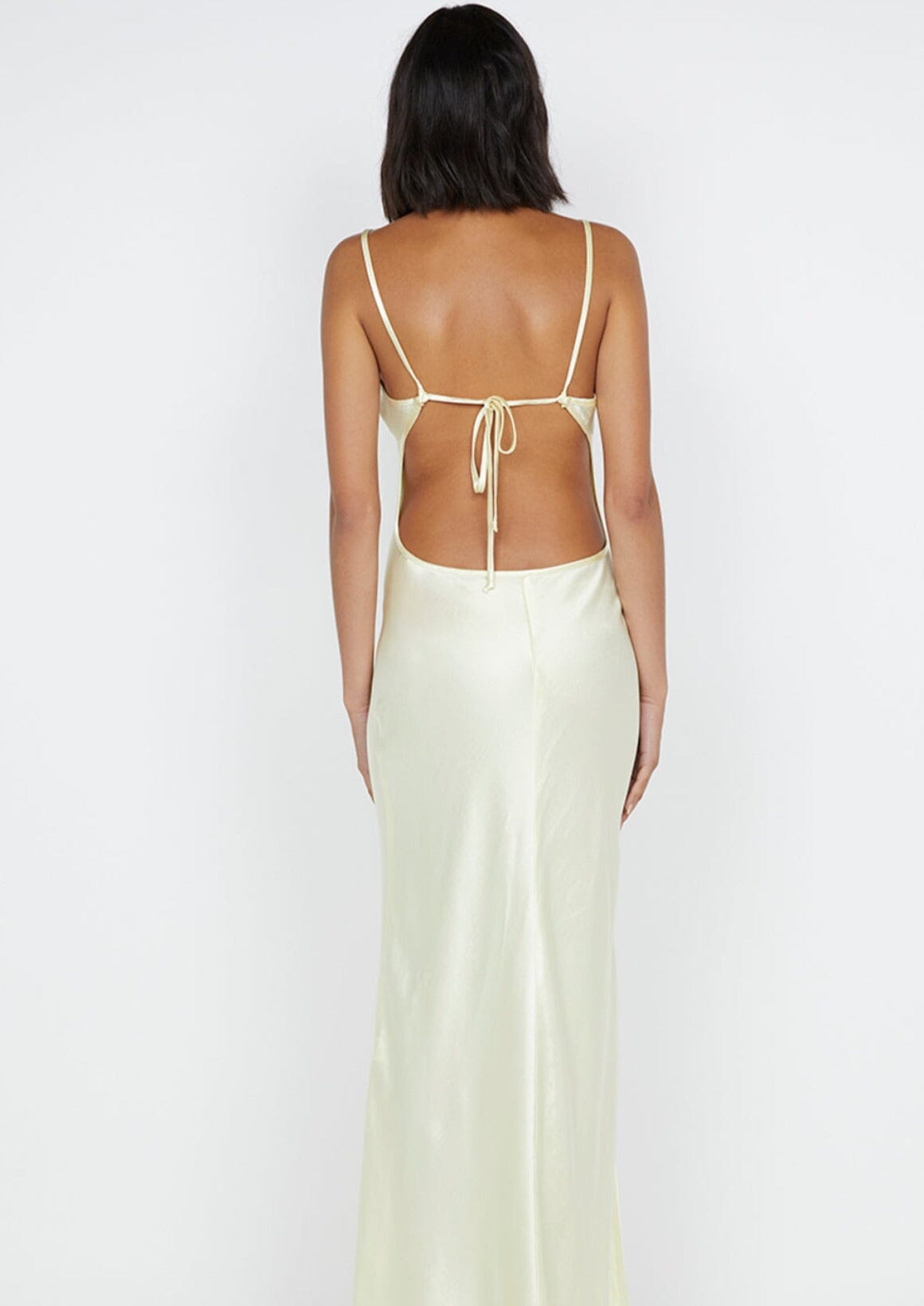 Weitese Dress Elegant Spaghetti Straps Open Back Sleeveless Maxi Dress Yellow Lace Up Ankle Length Prom Dress