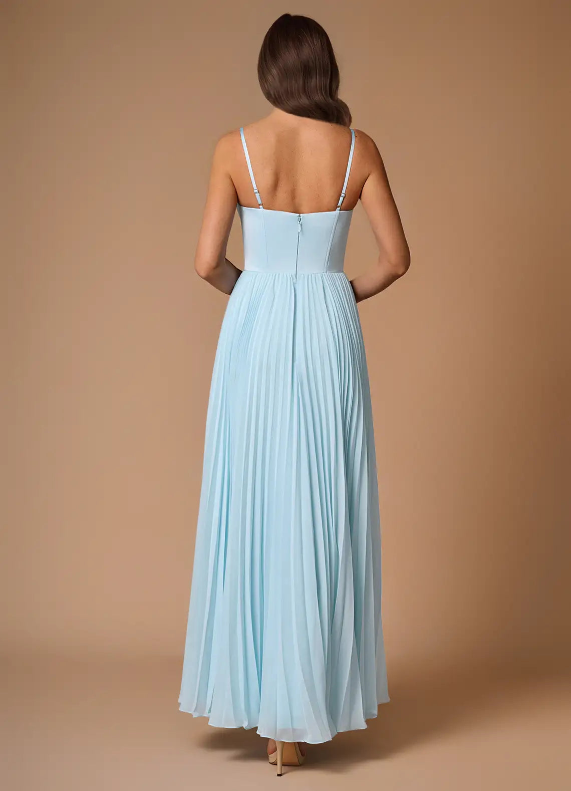 Robe Weitese élégante à bretelles spaghetti, sans manches, dos nu, plissée, bleu ciel, robe de soirée, robe de bal 