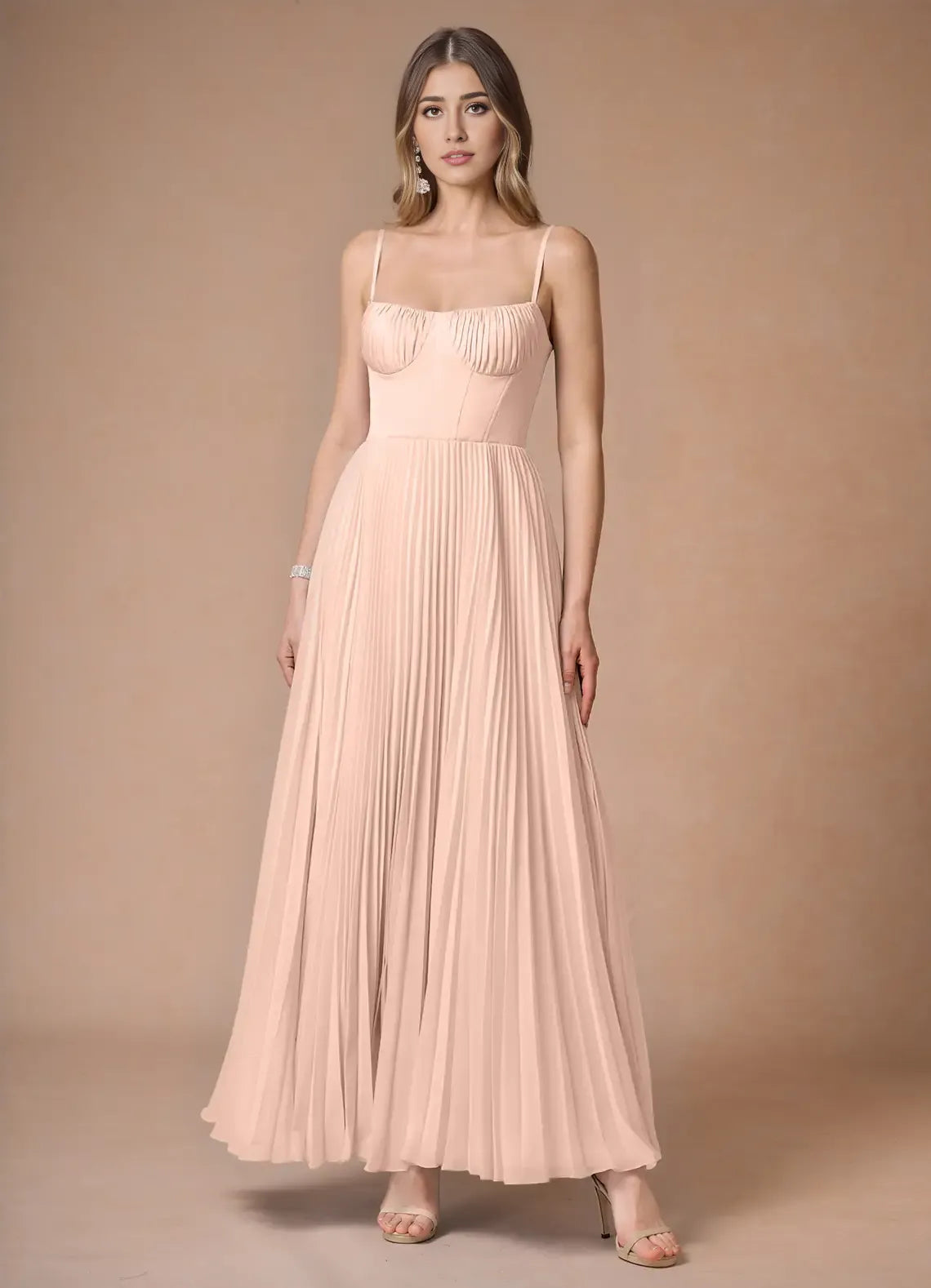 Vestido elegante Weitese con tirantes finos, sin mangas, espalda descubierta, plisado, azul cielo, para noche y fiesta. 