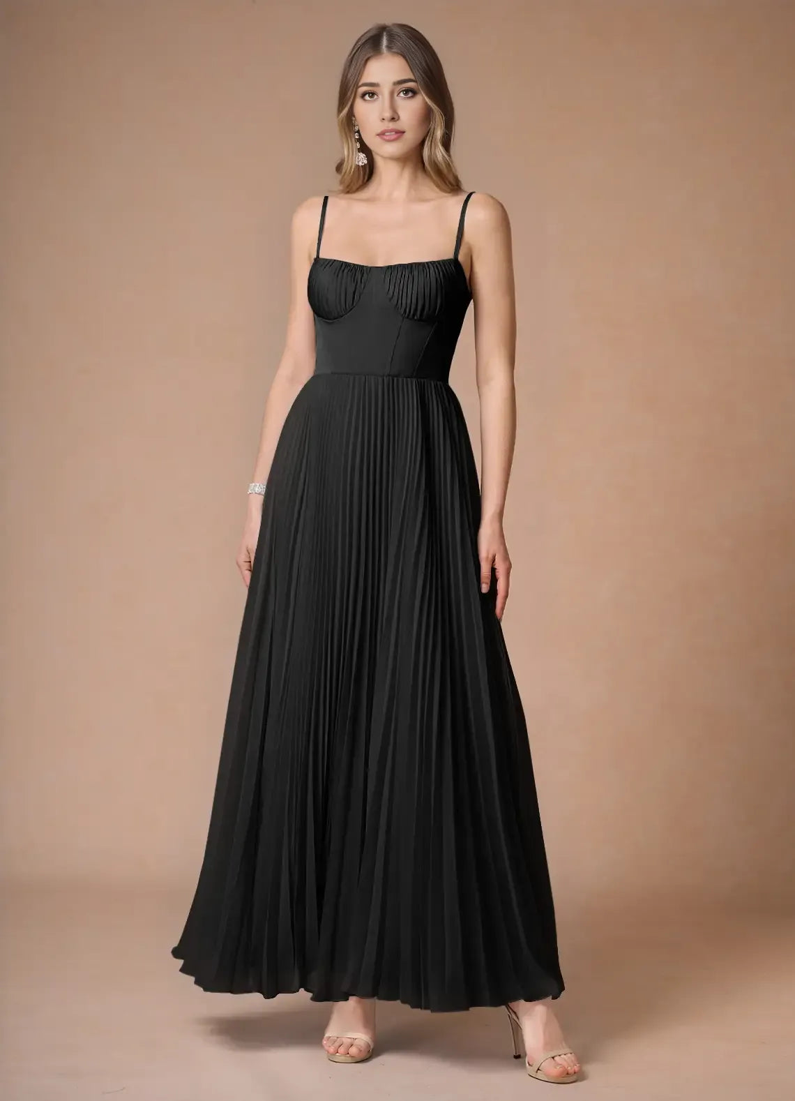 Vestido elegante Weitese con tirantes finos, sin mangas, espalda descubierta, plisado, azul cielo, para noche y fiesta. 