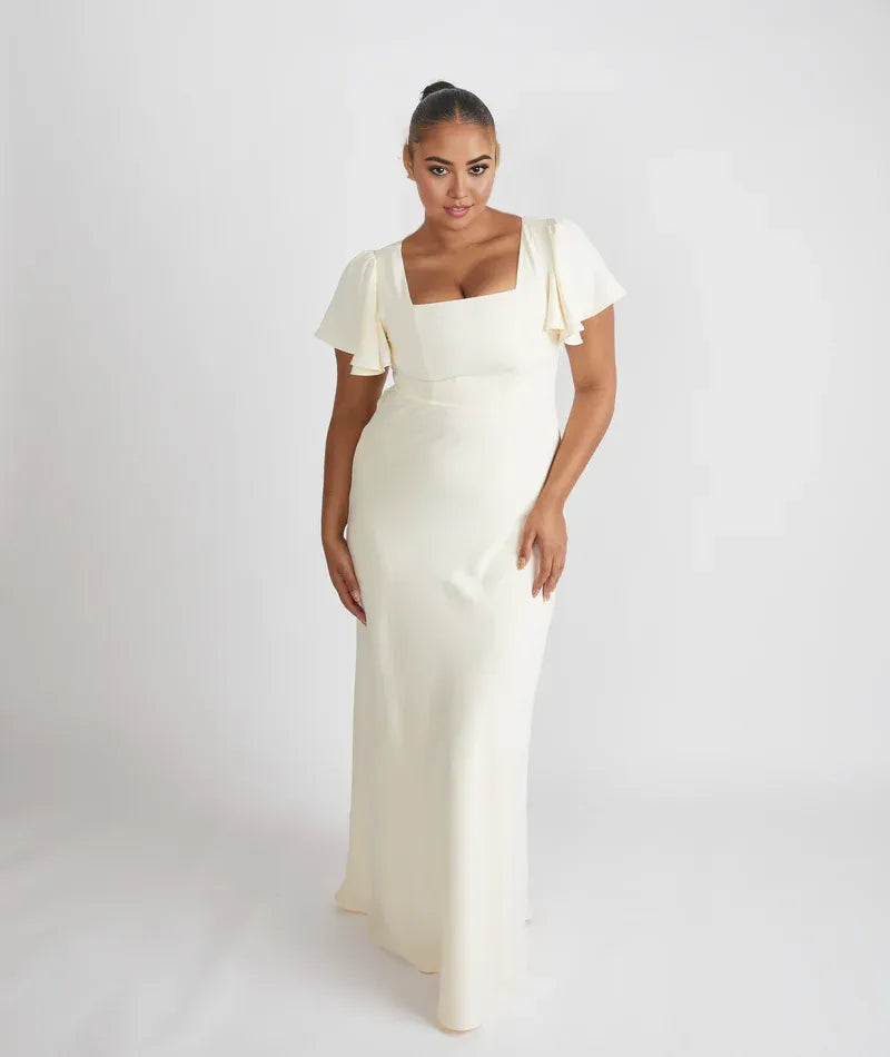 Weitese Dress Elegant Square Neck Bridesmaid Dress Maxi Dress Solid Color Sage Flutter Sleeve Prom Dress