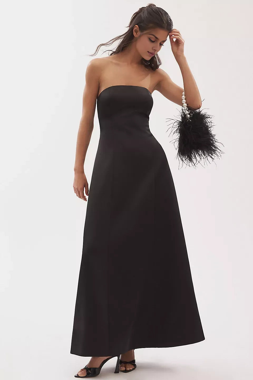 Robe Weitese élégante, sans bretelles, coupe ajustée et évasée, robe longue simple sans manches, robe de bal à lacets en satin olive 