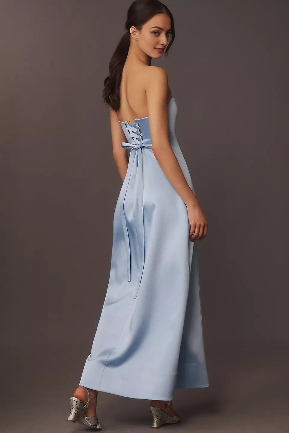 Robe Weitese élégante, sans bretelles, coupe ajustée et évasée, robe longue simple sans manches, robe de bal à lacets en satin olive 