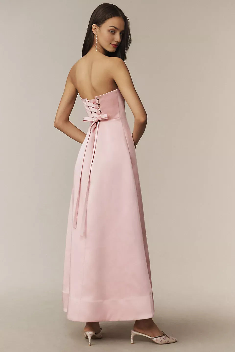 Robe Weitese élégante, sans bretelles, coupe ajustée et évasée, robe longue simple sans manches, robe de bal à lacets en satin olive 