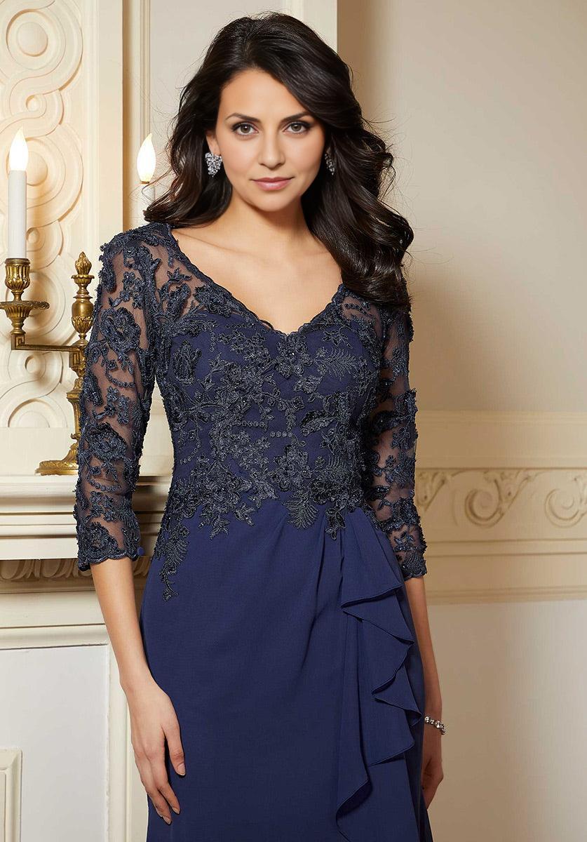 Weitese Dress Elegant V Neck 3/4 Sleeve Prom Dress Mermaid Full Length Ruffle Mother Of The Bride With Lace Applique