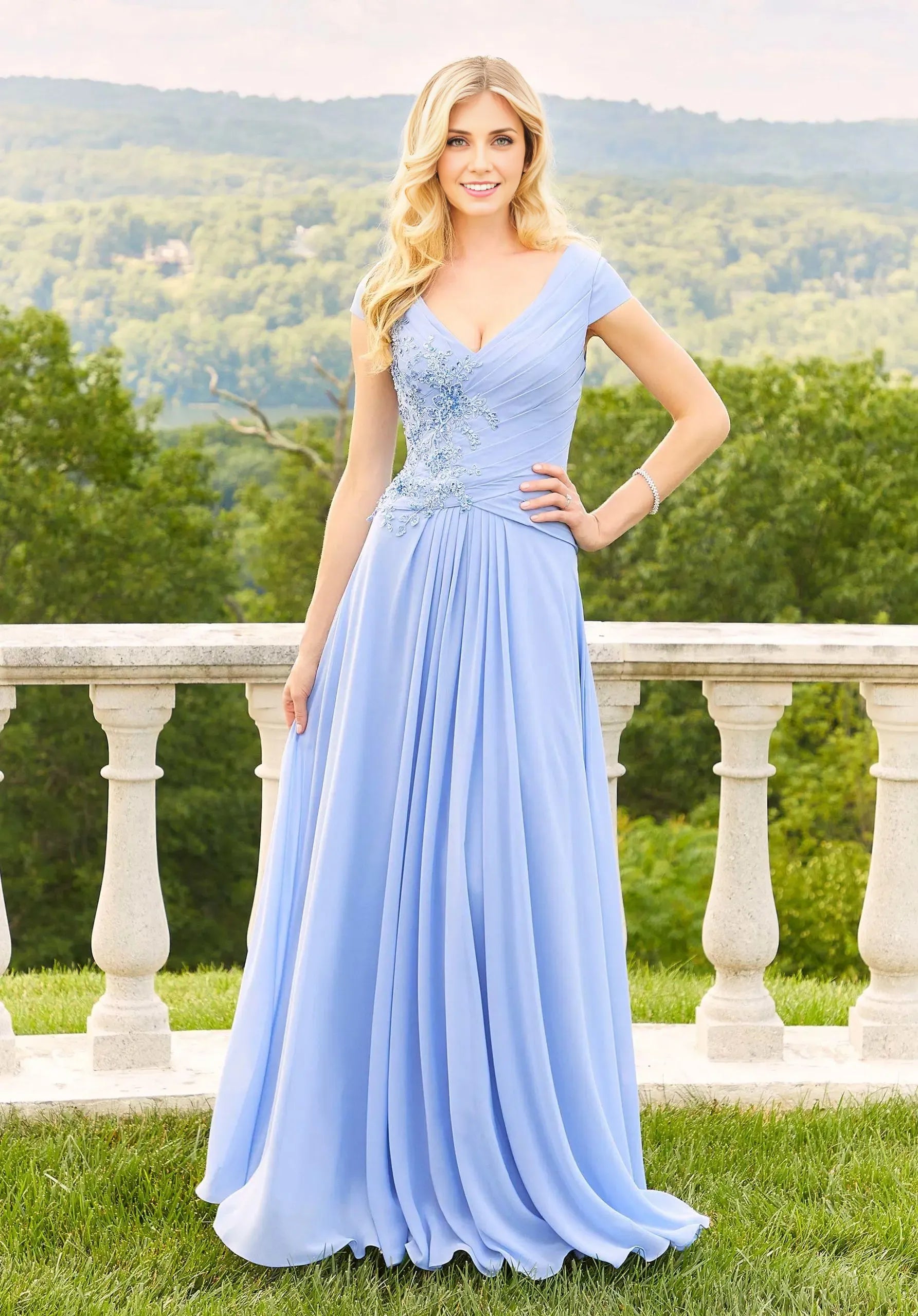 Weitese Dress Elegant V Neck Cap Sleeve Prom Dress A-Line Ruched Mother Of The Bride With Appliques