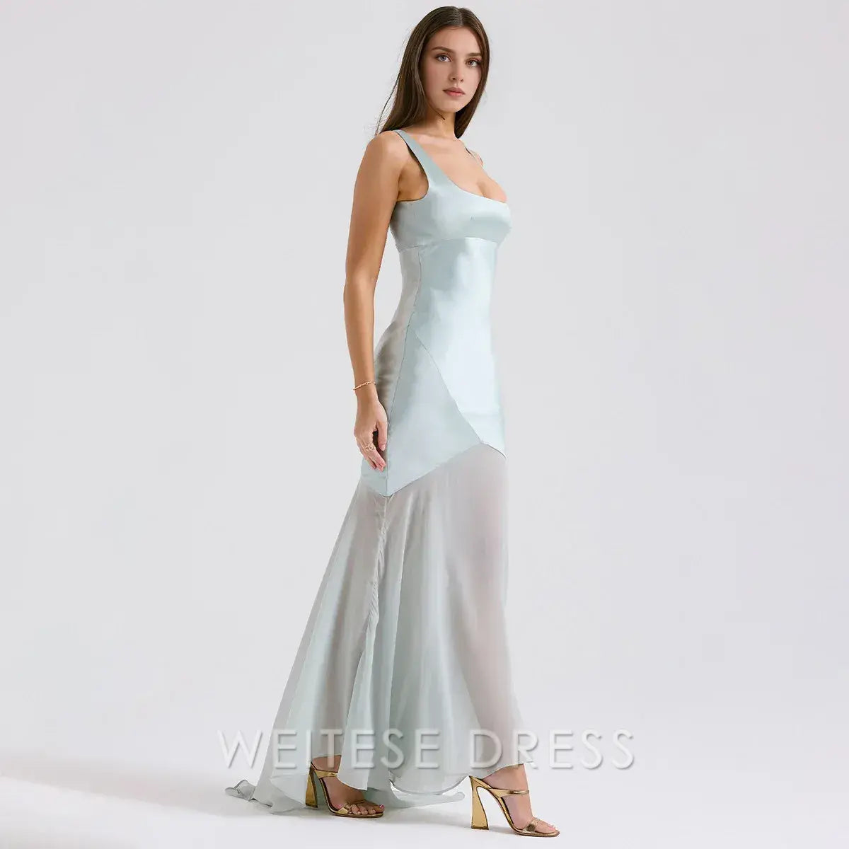 Weitese Dress Elegant Women Spring High Chiffon Splicing Dress Slim Backband Wrapped Hip Forged Face Dress Elegant Floor Evening Dress Prom Dress