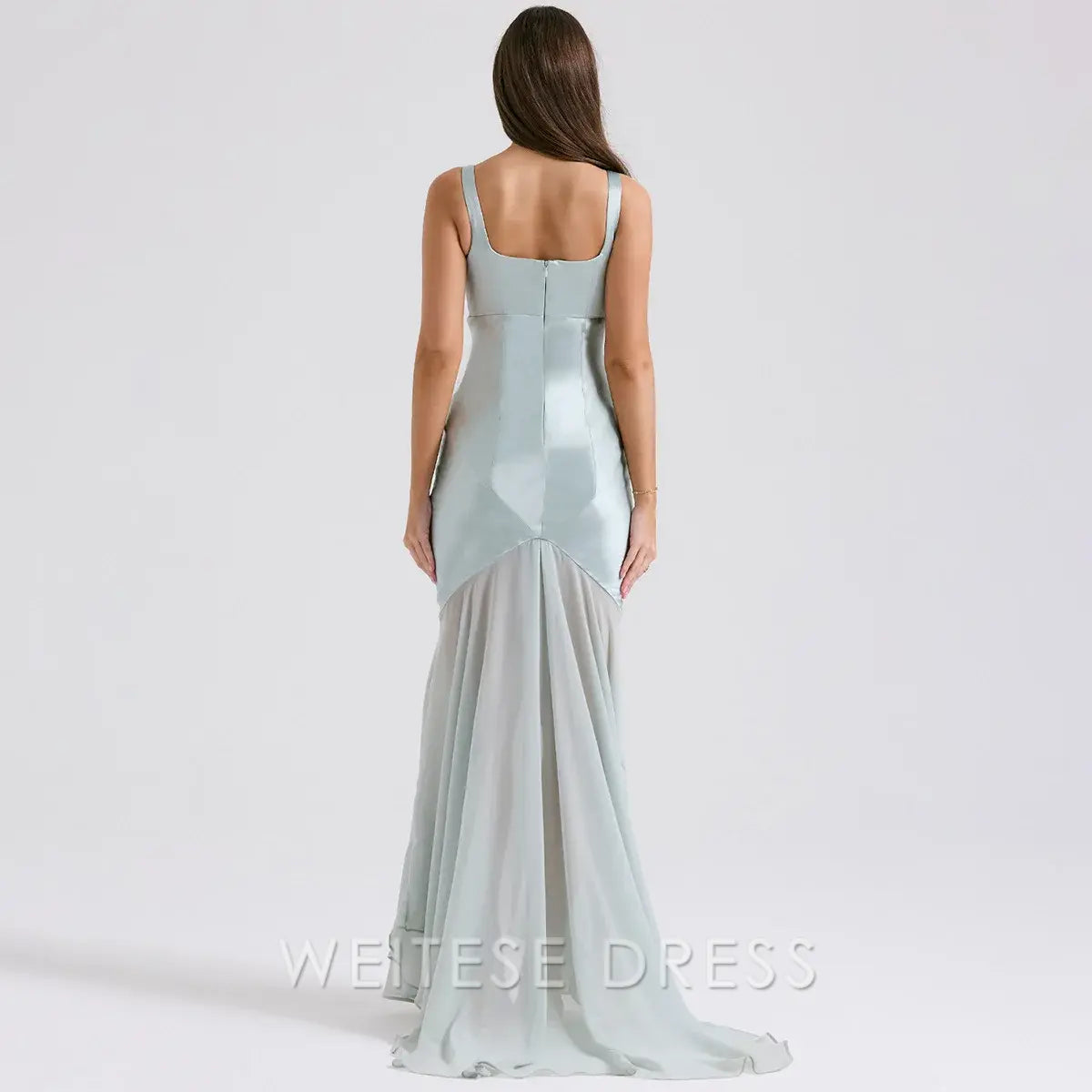 Weitese Dress Elegant Women Spring High Chiffon Splicing Dress Slim Backband Wrapped Hip Forged Face Dress Elegant Floor Evening Dress Prom Dress