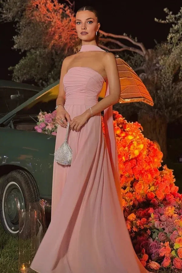 Weitese Dress Elegant & Gorgeous A-Line Strapless Sleeveless Party Prom Gown Chiffon Floor Length Evening Formal Dress Wedding Guest Dress