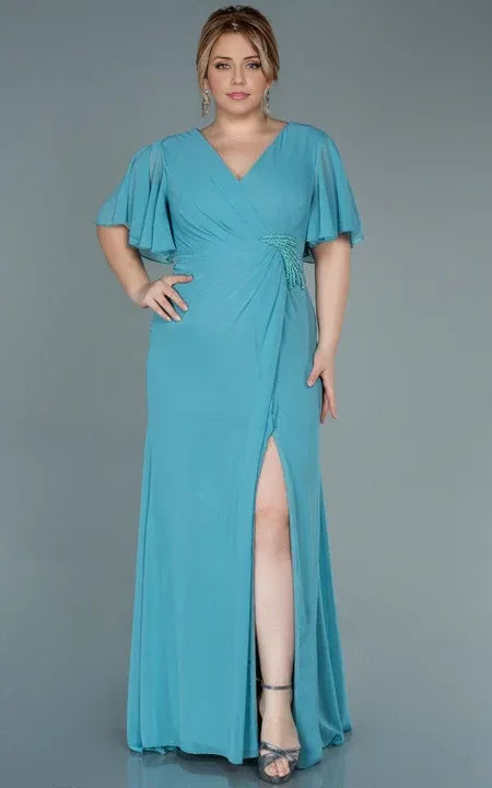 Robe empire Weitese en mousseline de soie, col en V, manches chauve-souris, empire froncée, grande taille, traîne courte, robe mère de la mariée 