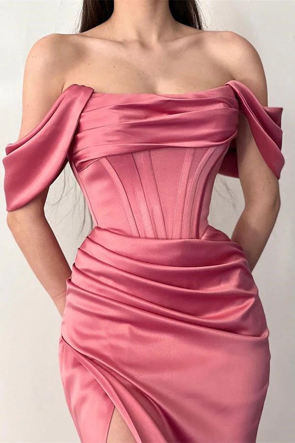 Weitese Dress Fabulous Floor-Length Off-Shoulder Mermaid Satin Prom Dress With Dramatic Split Prom Dress