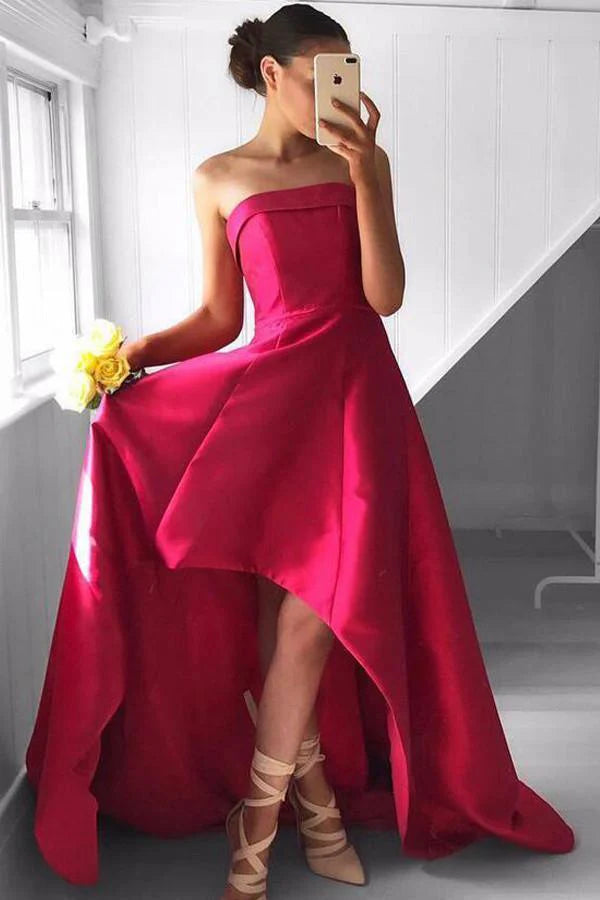 Weitese Dress Fabulous Strapless High Low Fuchsia Pleated Prom Dress