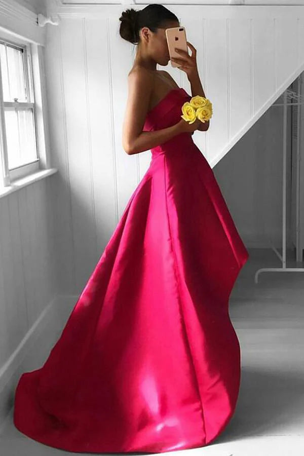 Weitese Dress Fabulous Strapless High Low Fuchsia Pleated Prom Dress