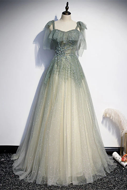 Robe de soirée longue Weitese Fairy A-line verte ombrée 