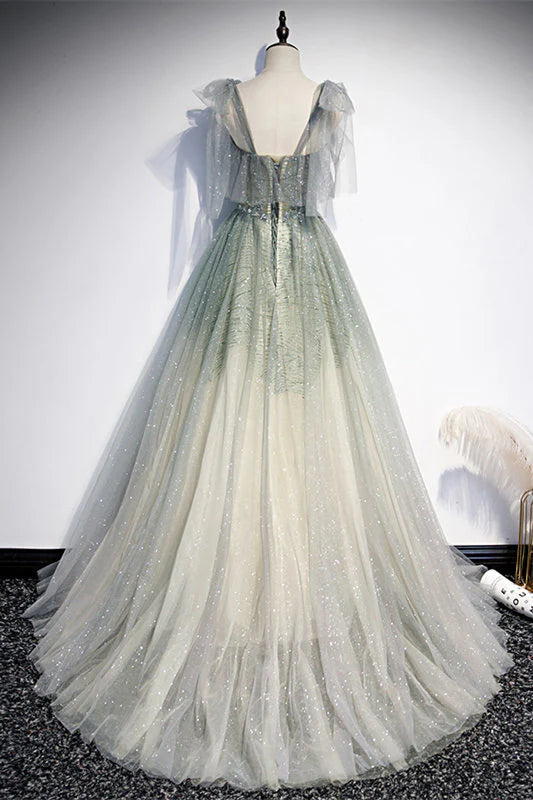 Robe de soirée longue Weitese Fairy A-line verte ombrée 
