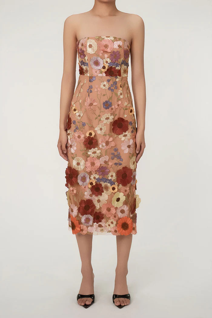 Weitese Dress Fairytale Flower Embroidered Bodycon Strapless Cocktail Party Dress Sleeveless Homecoming Dress