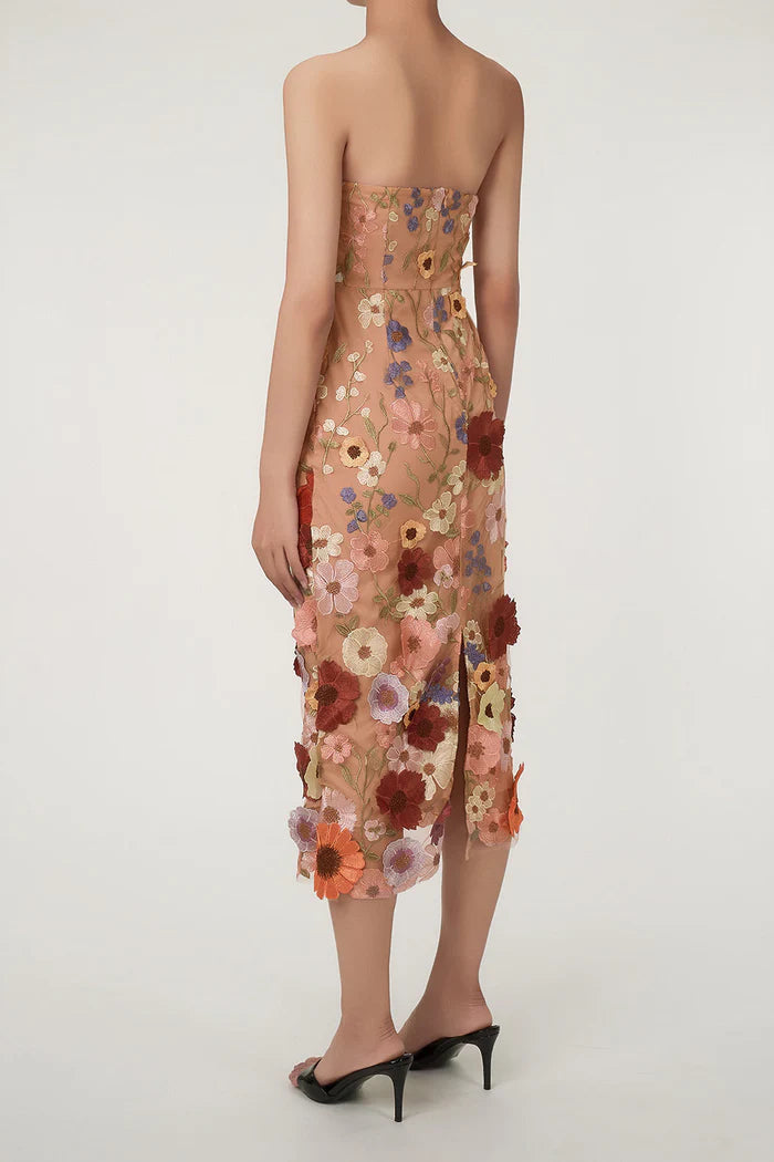 Weitese Dress Fairytale Flower Embroidered Bodycon Strapless Cocktail Party Dress Sleeveless Homecoming Dress