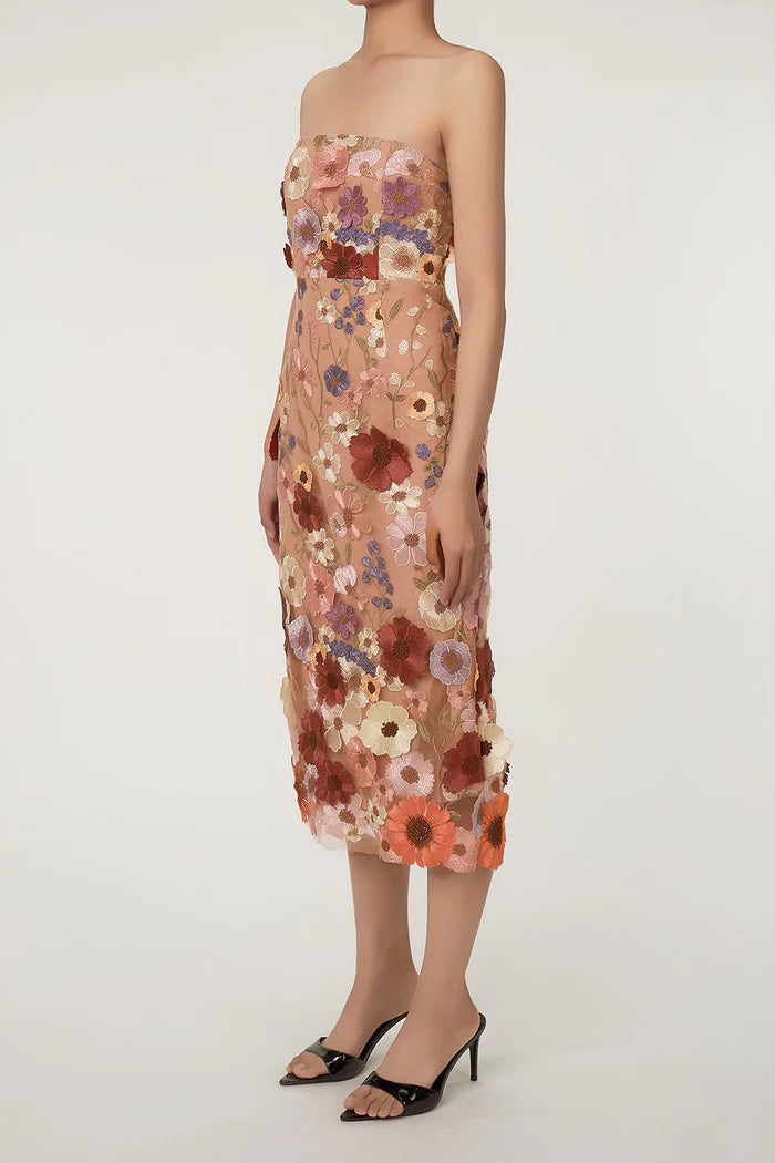 Weitese Dress Fairytale Flower Embroidered Bodycon Strapless Cocktail Party Dress Sleeveless Homecoming Dress