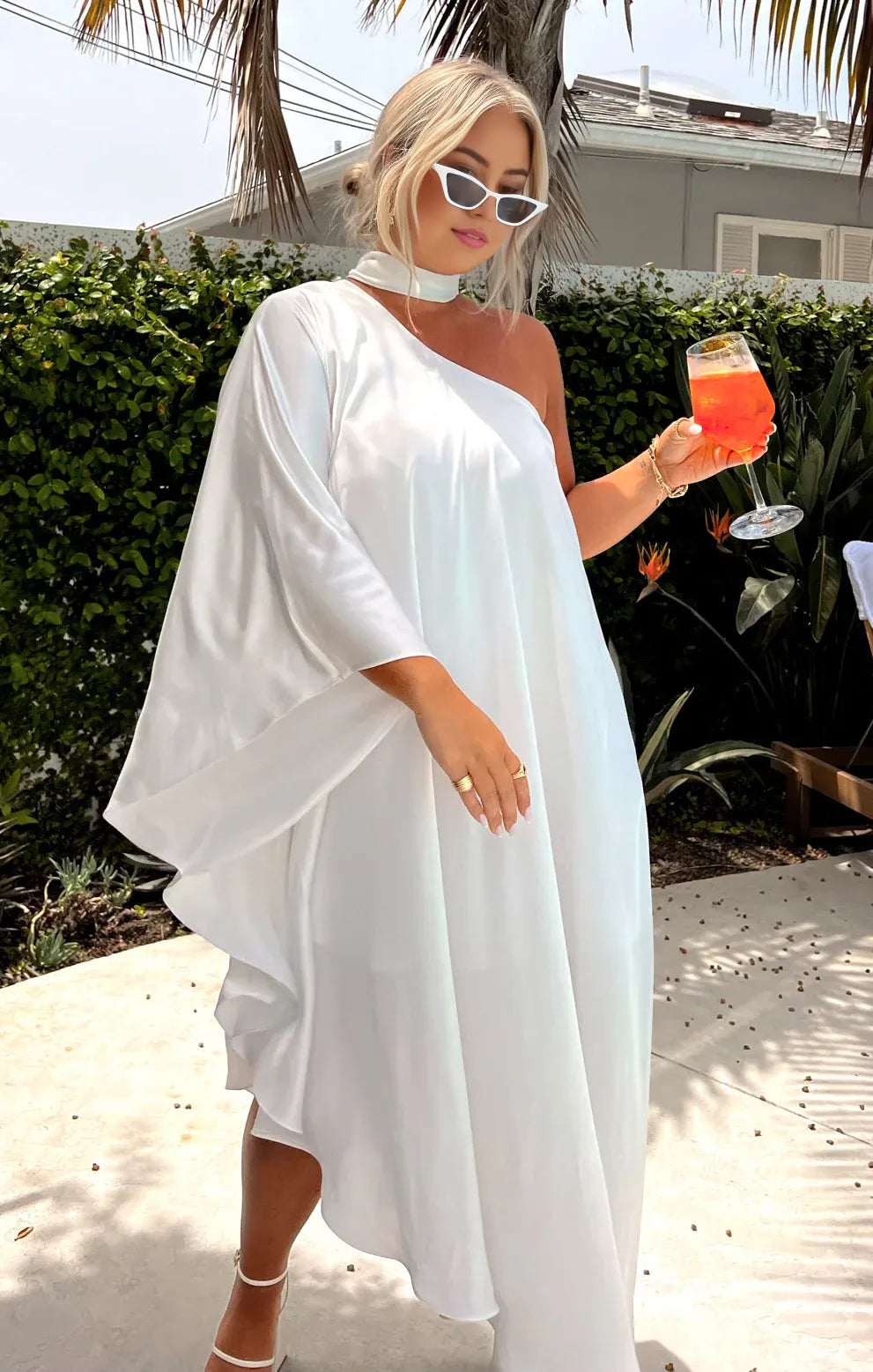 Weitese Dress Fashion Asymmetrical Neck One Shoulder Maxi Dress Column Solid Color Irregular Back Prom Dress With Scarf