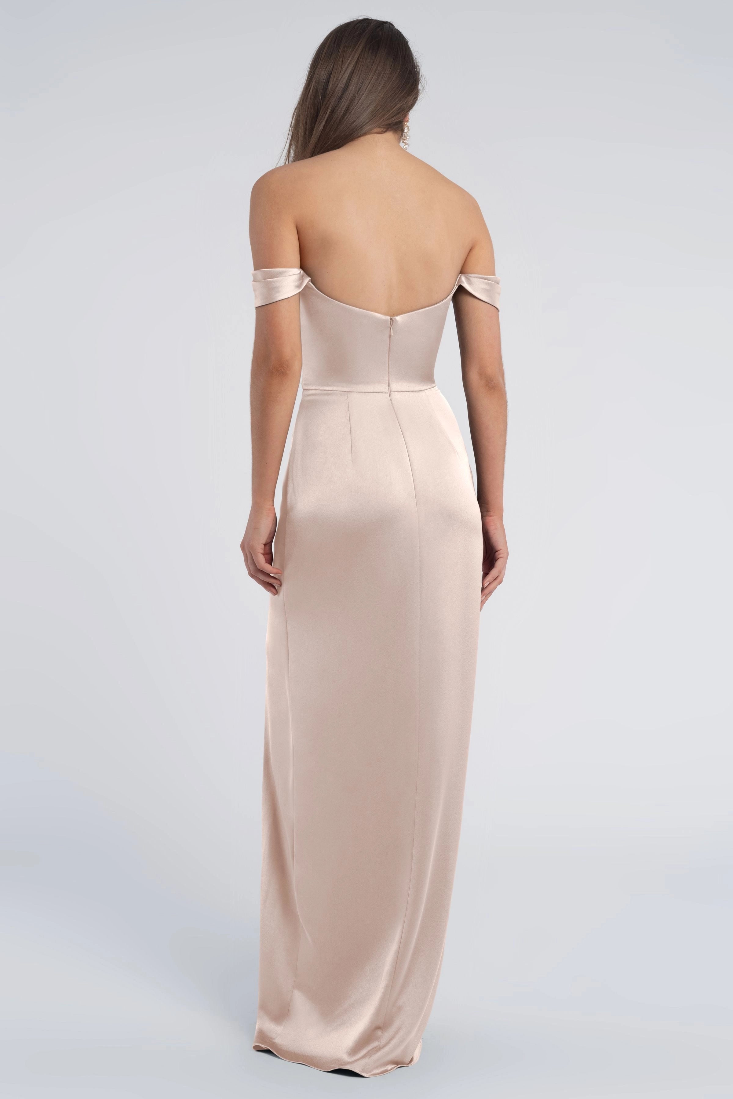 Weitese Dress Fashion Cowl Neck Off The Shoulder Sleeve Open Back Satin Evening Dress Bridesmaid Dress Floor-Length Sheath Slit Prom Dress