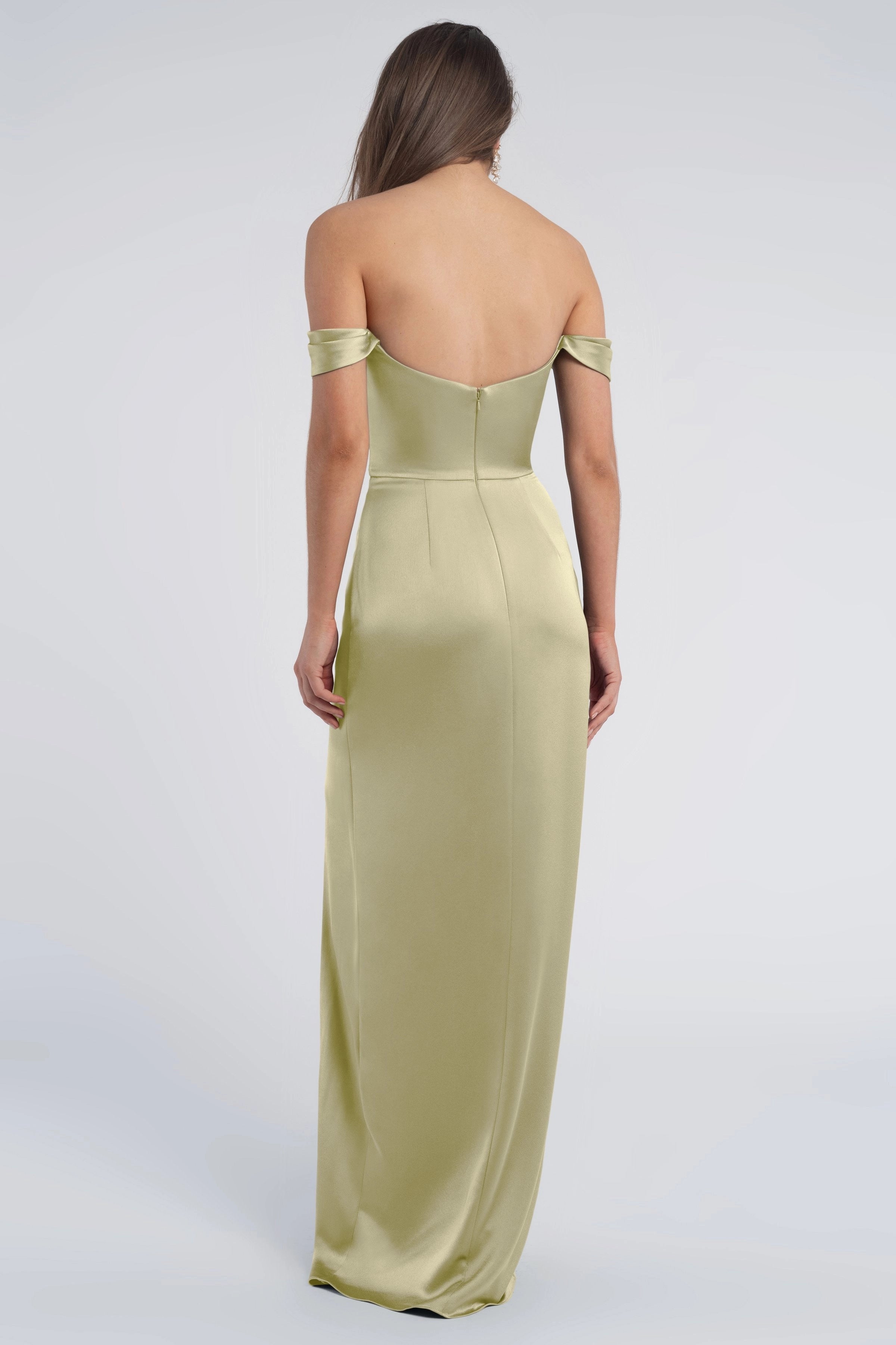 Weitese Dress Fashion Cowl Neck Off The Shoulder Sleeve Open Back Satin Evening Dress Bridesmaid Dress Floor-Length Sheath Slit Prom Dress