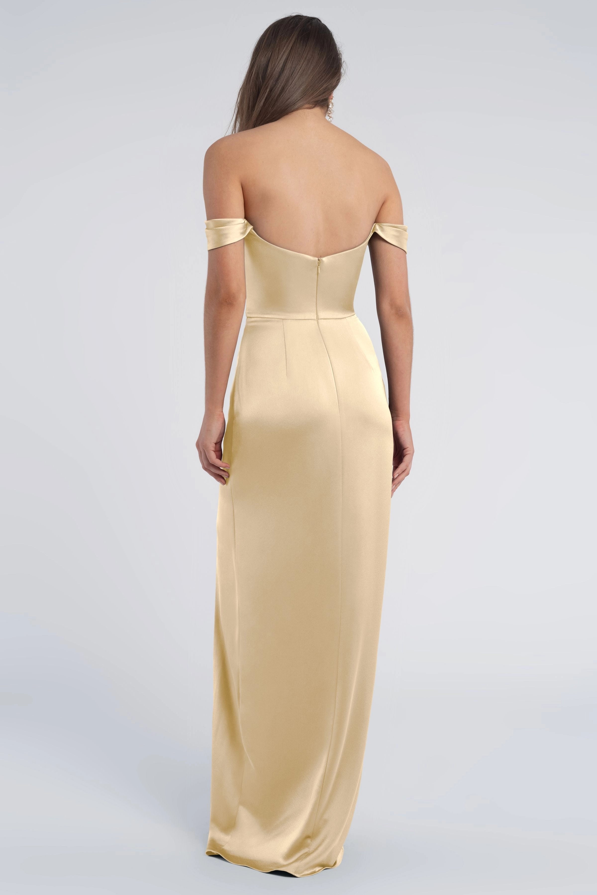 Weitese Dress Fashion Cowl Neck Off The Shoulder Sleeve Open Back Satin Evening Dress Bridesmaid Dress Floor-Length Sheath Slit Prom Dress