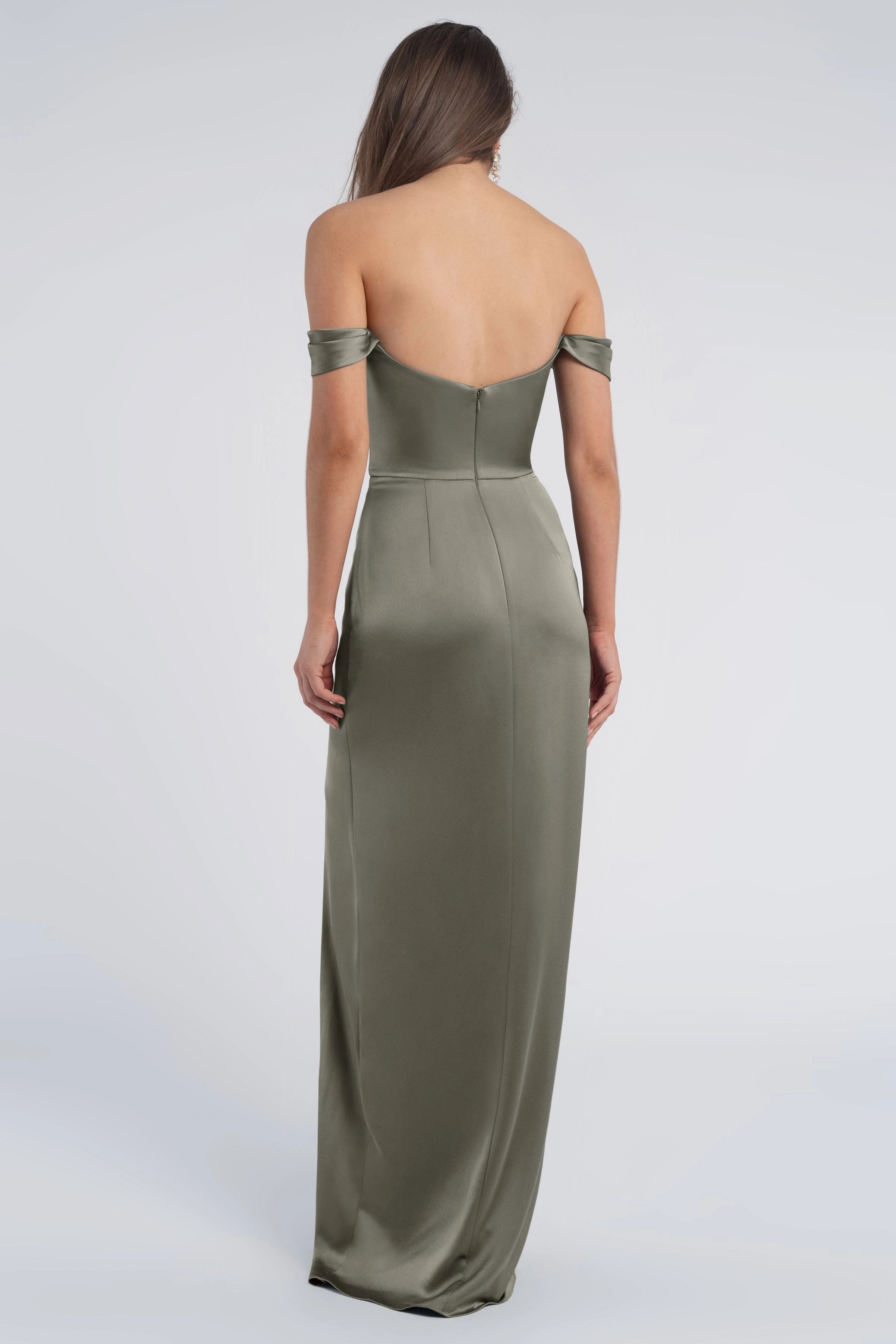 Weitese Dress Fashion Cowl Neck Off The Shoulder Sleeve Open Back Satin Evening Dress Bridesmaid Dress Floor-Length Sheath Slit Prom Dress