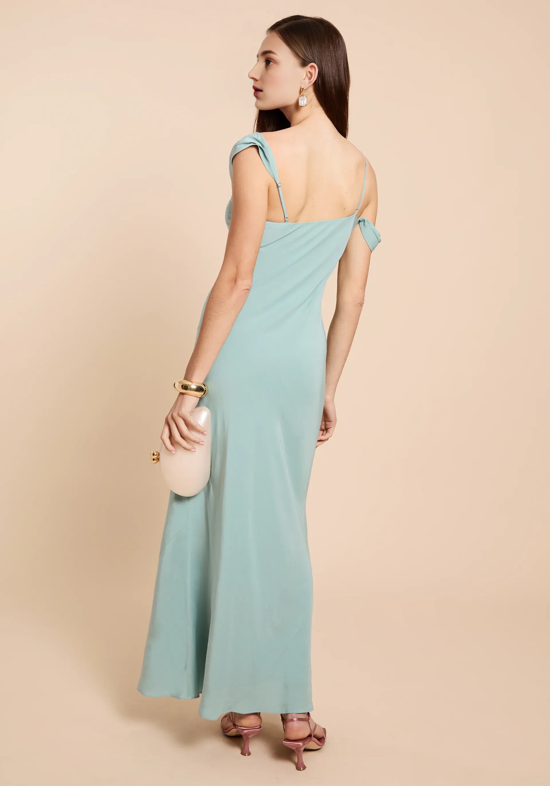Weitese Dress Fashion Irregular Straps Evening Dress Sleeveless Open Back Solid Color Sheath Prom Dress