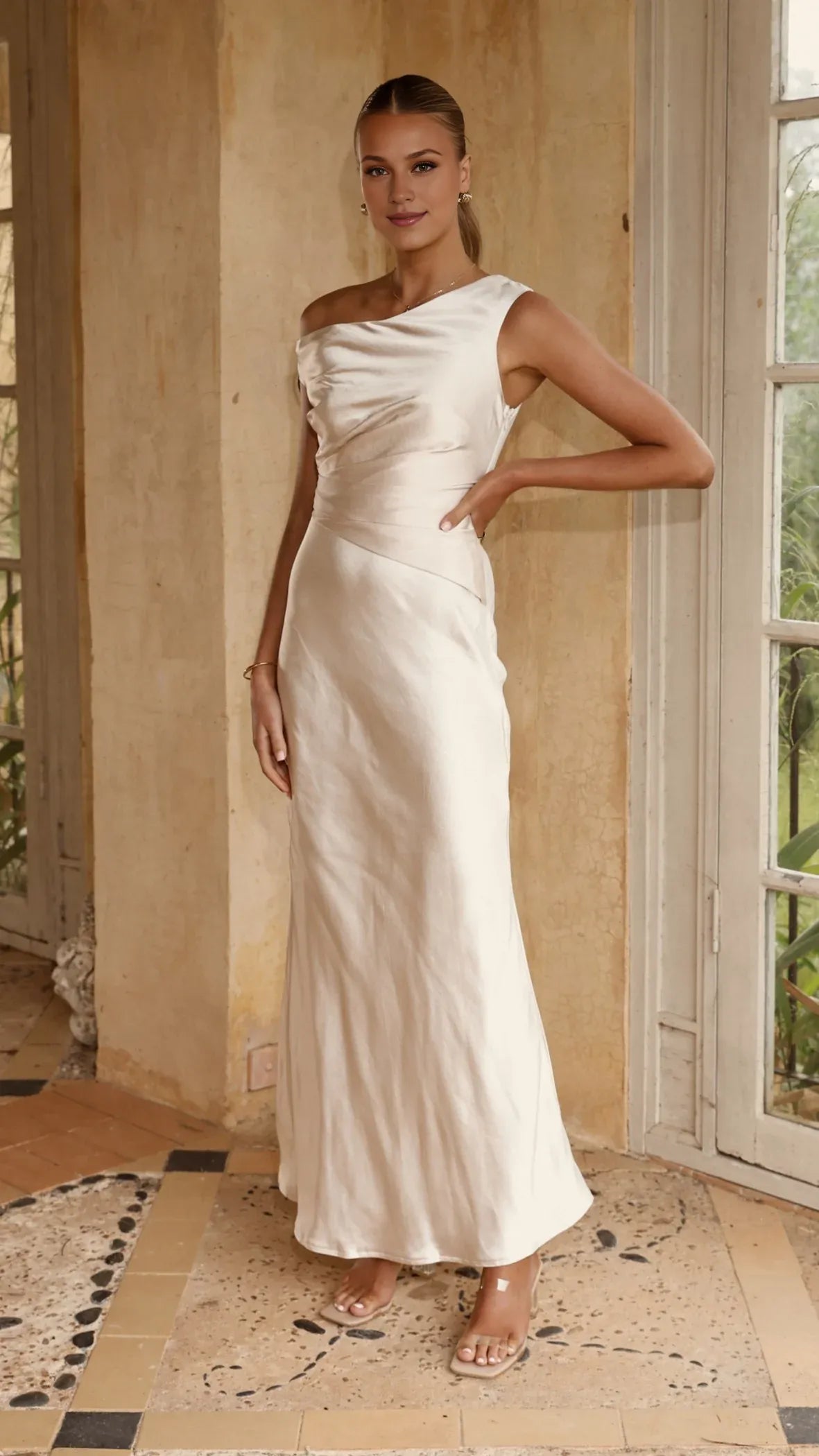 Weitese Dress Fashion Off Shoulder Maxi Dress Yellow Mermaid Sleeveless Solid Color Sheath Full Coverage Prom Dress