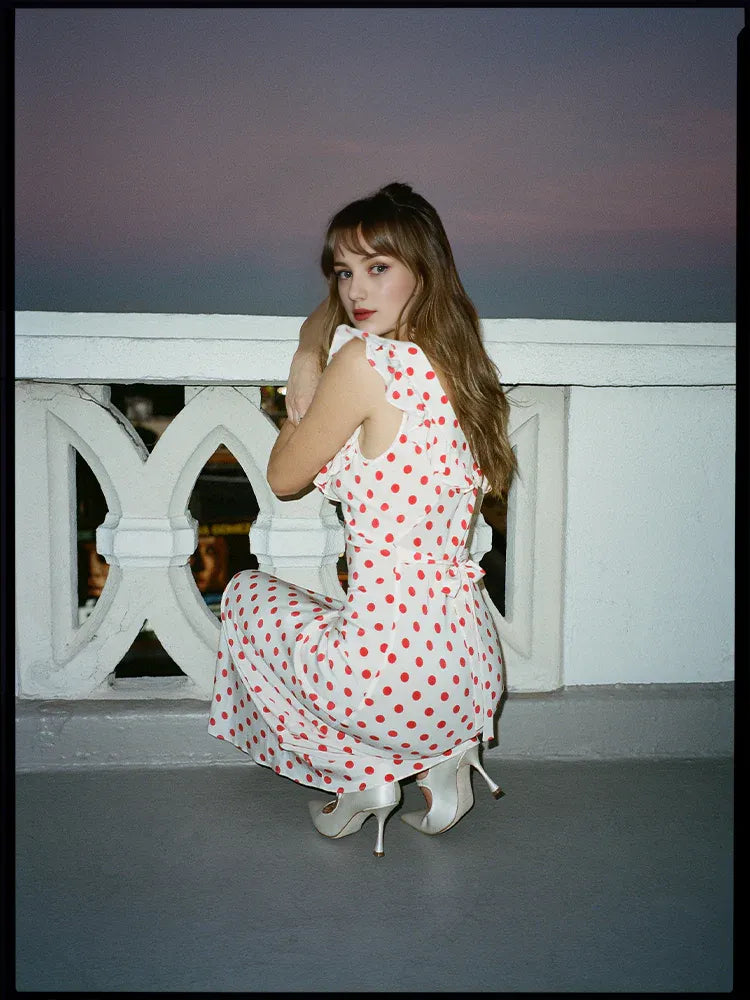 Vestido Weitese de moda con hombros descubiertos y lunares rojos, vestido largo blanco sin mangas, vestido de fiesta 