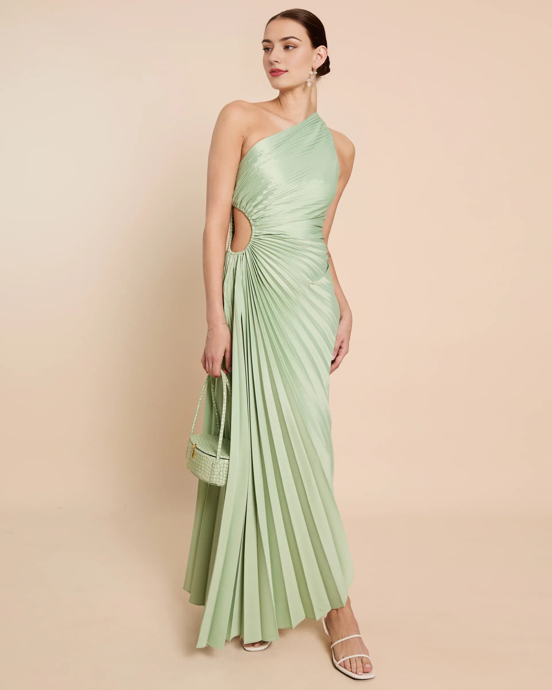 Robe de soirée tendance Weitese, asymétrique, sans manches, taille découpée, couleur unie, coupe trapèze 