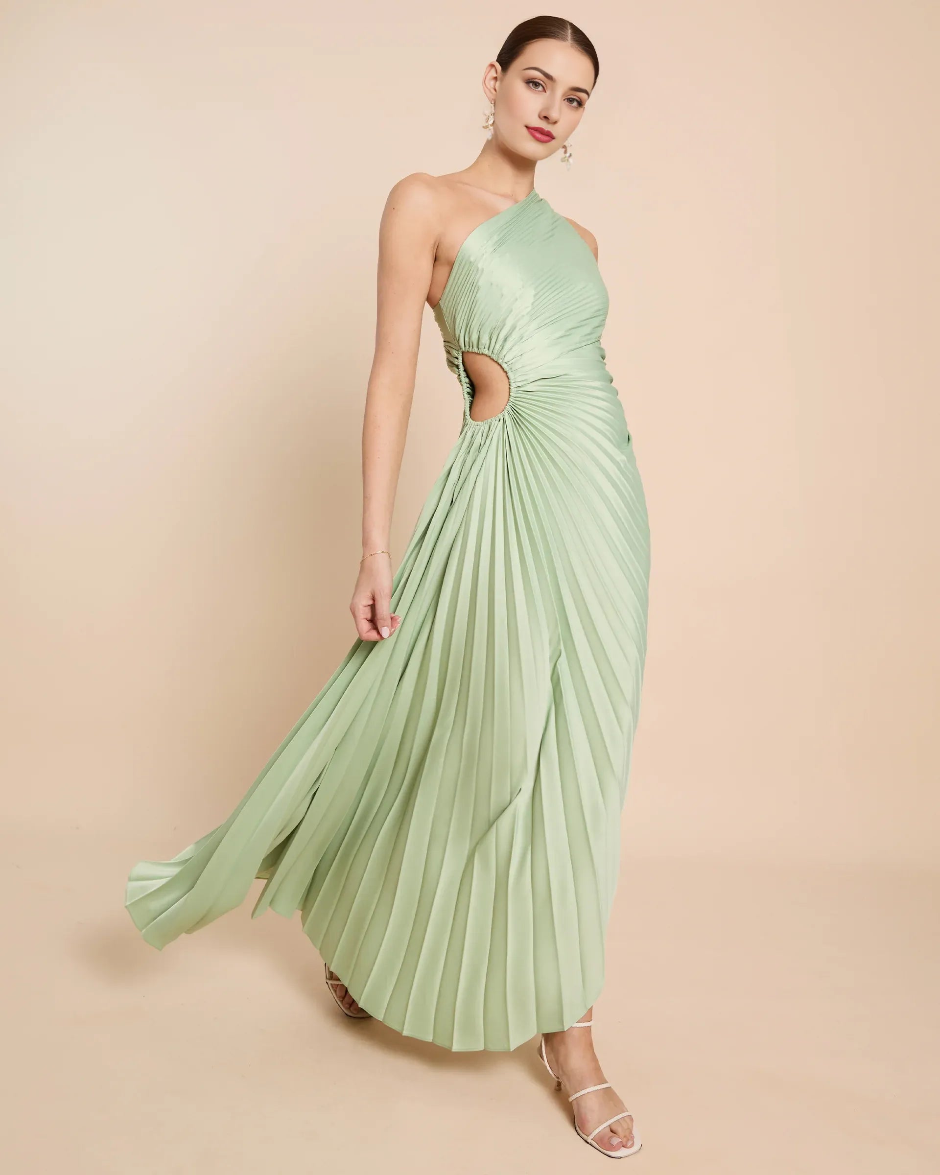 Robe de soirée tendance Weitese, asymétrique, sans manches, taille découpée, couleur unie, coupe trapèze 