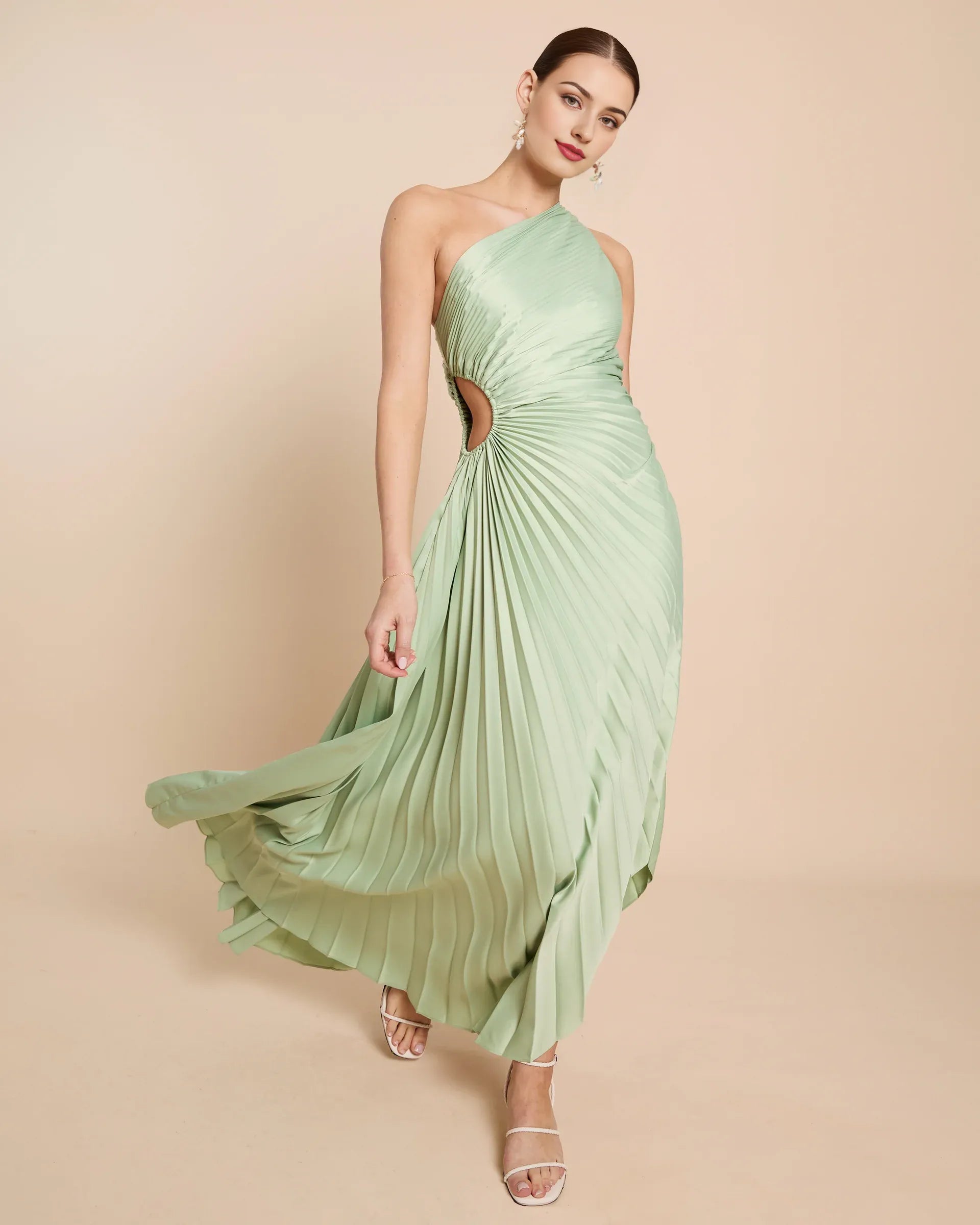 Robe de soirée tendance Weitese, asymétrique, sans manches, taille découpée, couleur unie, coupe trapèze 