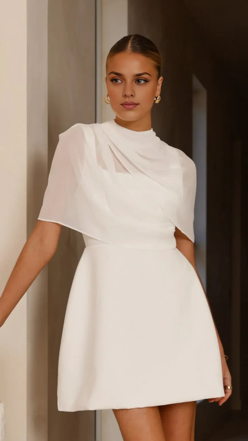 Weitese Dress Fashion Regular Straps Mini Dress White A-line Backless Solid Color Sleeveless Homecoming Dress