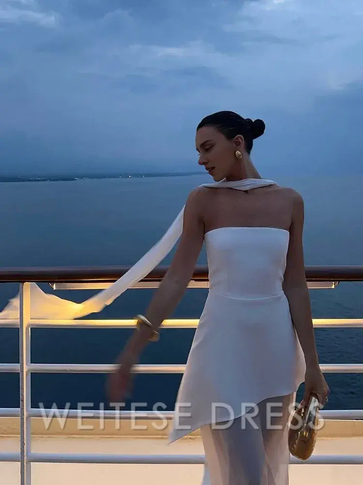 Weitese Dress Fashion Strapless Dress With Ribbon Female Elegant Sleeveless Beach Vacation Long Dress Spring New Women Prom Dress