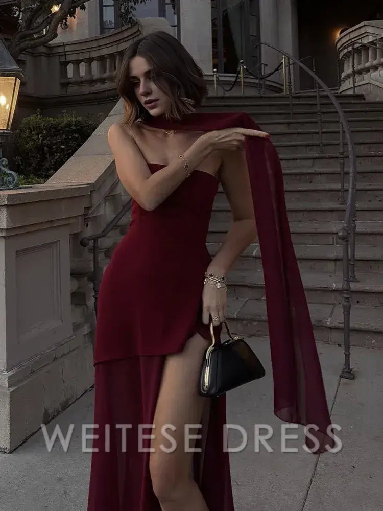 Weitese Dress Fashion Strapless Dress With Ribbon Female Elegant Sleeveless Beach Vacation Long Dress Spring New Women Prom Dress