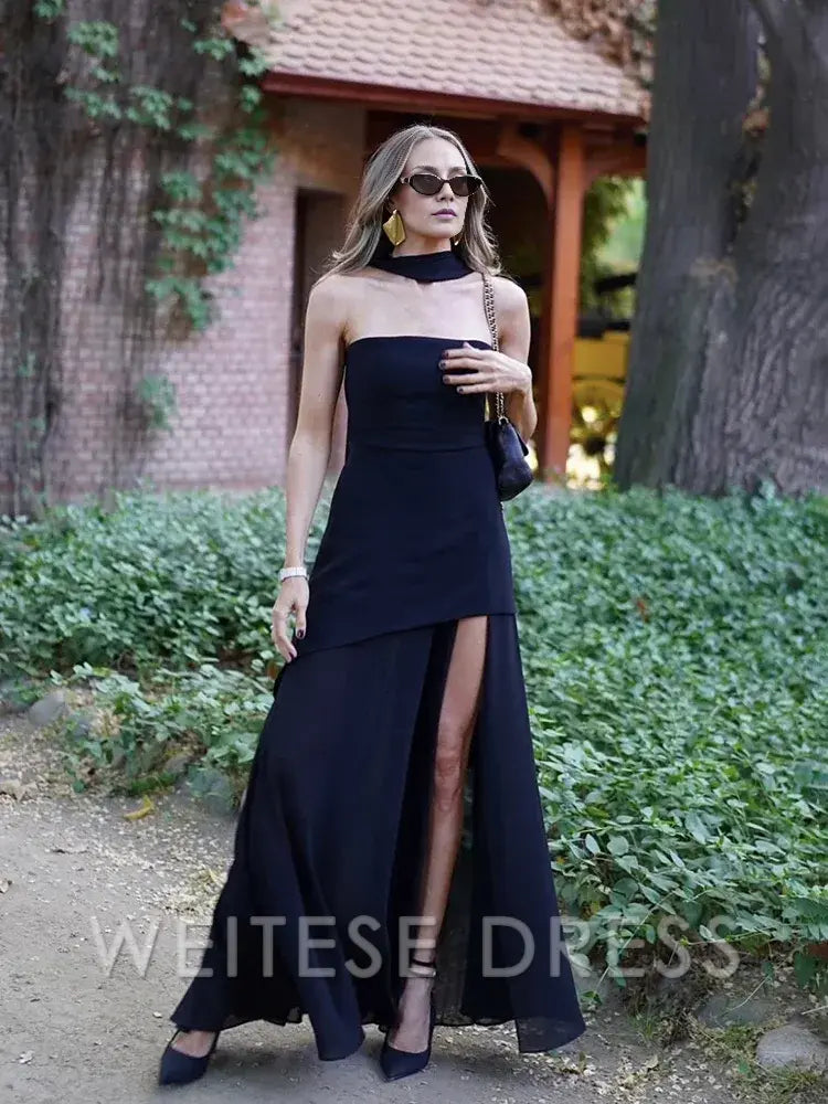 Weitese Dress Fashion Strapless Dress With Ribbon Female Elegant Sleeveless Beach Vacation Long Dress Spring New Women Prom Dress