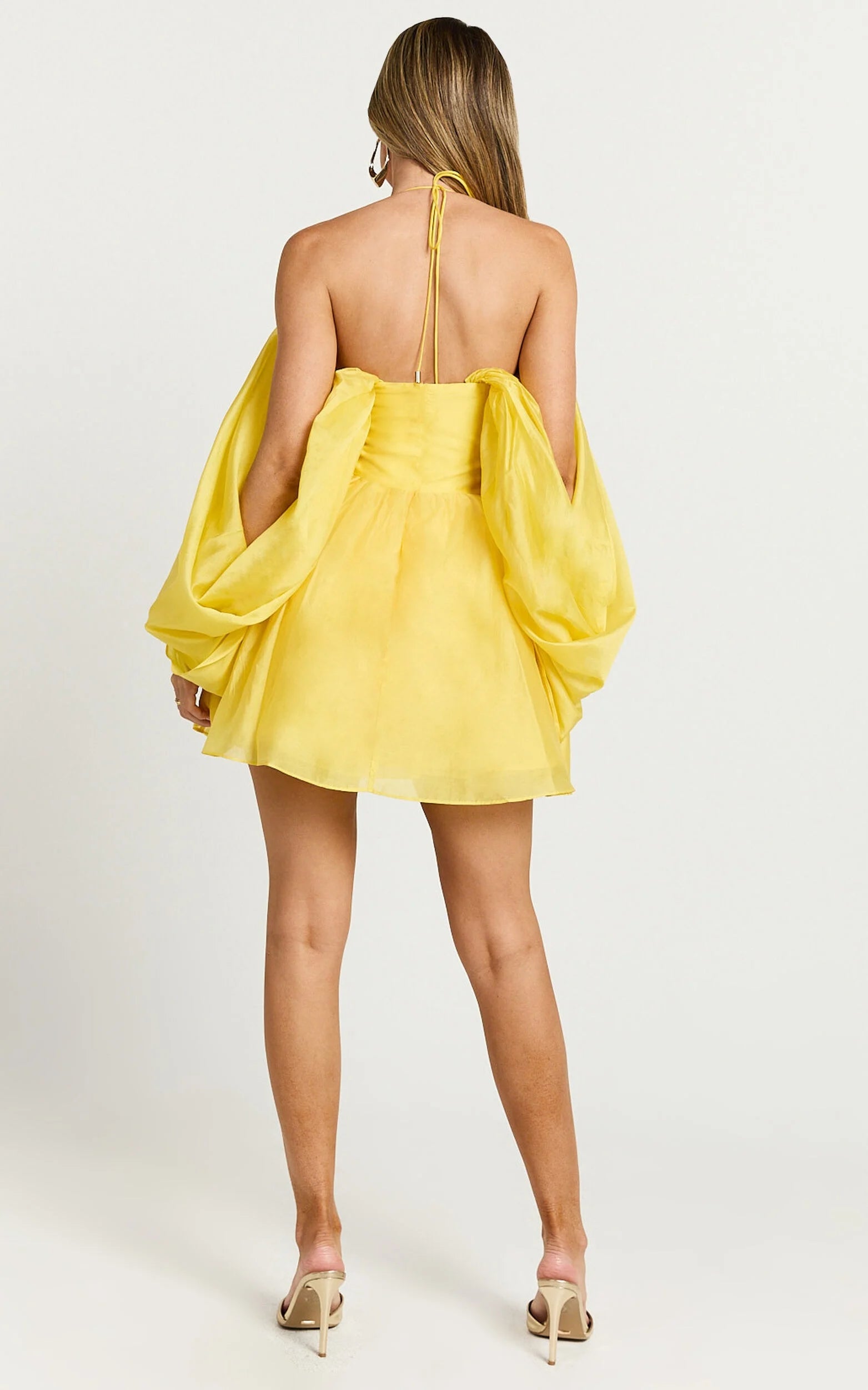 Weitese Dress Fashion Sweetheart Off Shoulder Mini Dress Yellow A-Line Long Sleeve Backless Homecoming Dress