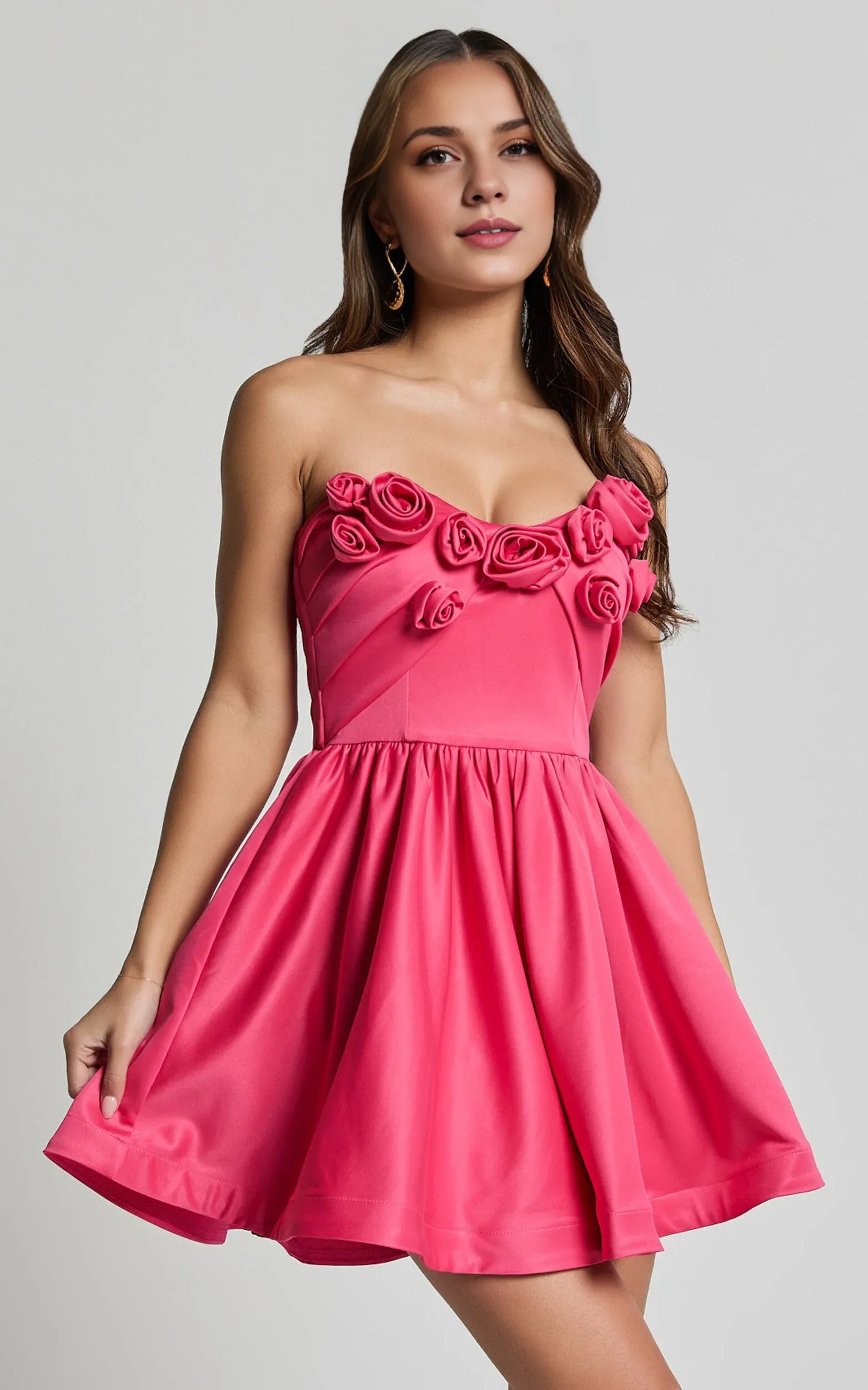 Weitese Dress Fashion Sweetheart Rosette Detail Fit Mini Dress Pink A-Line Sleeveless Backless Homecoming Dress