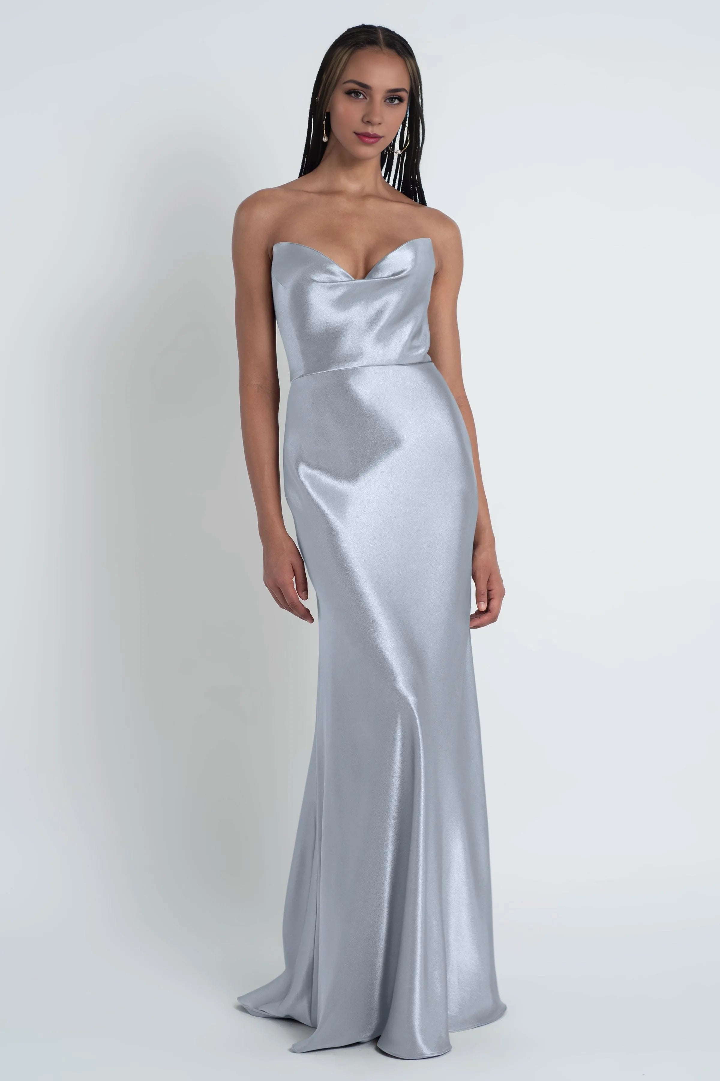 Weitese Dress Fashionable Cowl Neck Off The Shoulder Sleeve Satin Evening Dress Bridesmaid Dress Floor-Length Sheath Prom Dress