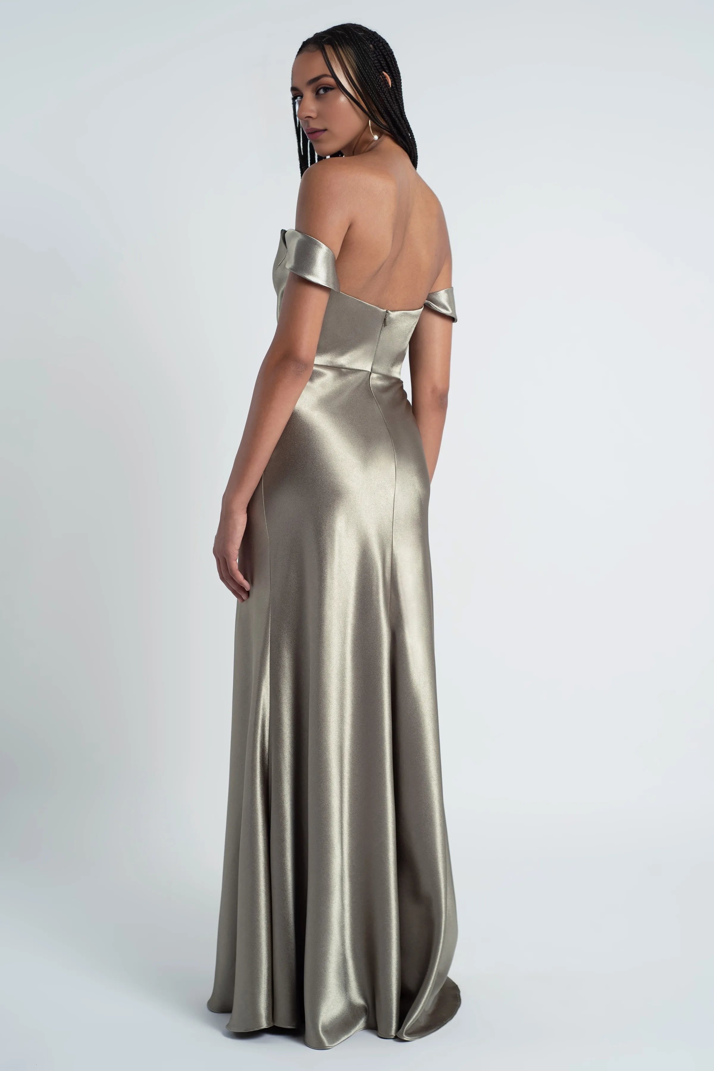 Weitese Dress Fashionable Cowl Neck Off The Shoulder Sleeve Satin Evening Dress Bridesmaid Dress Floor-Length Sheath Prom Dress