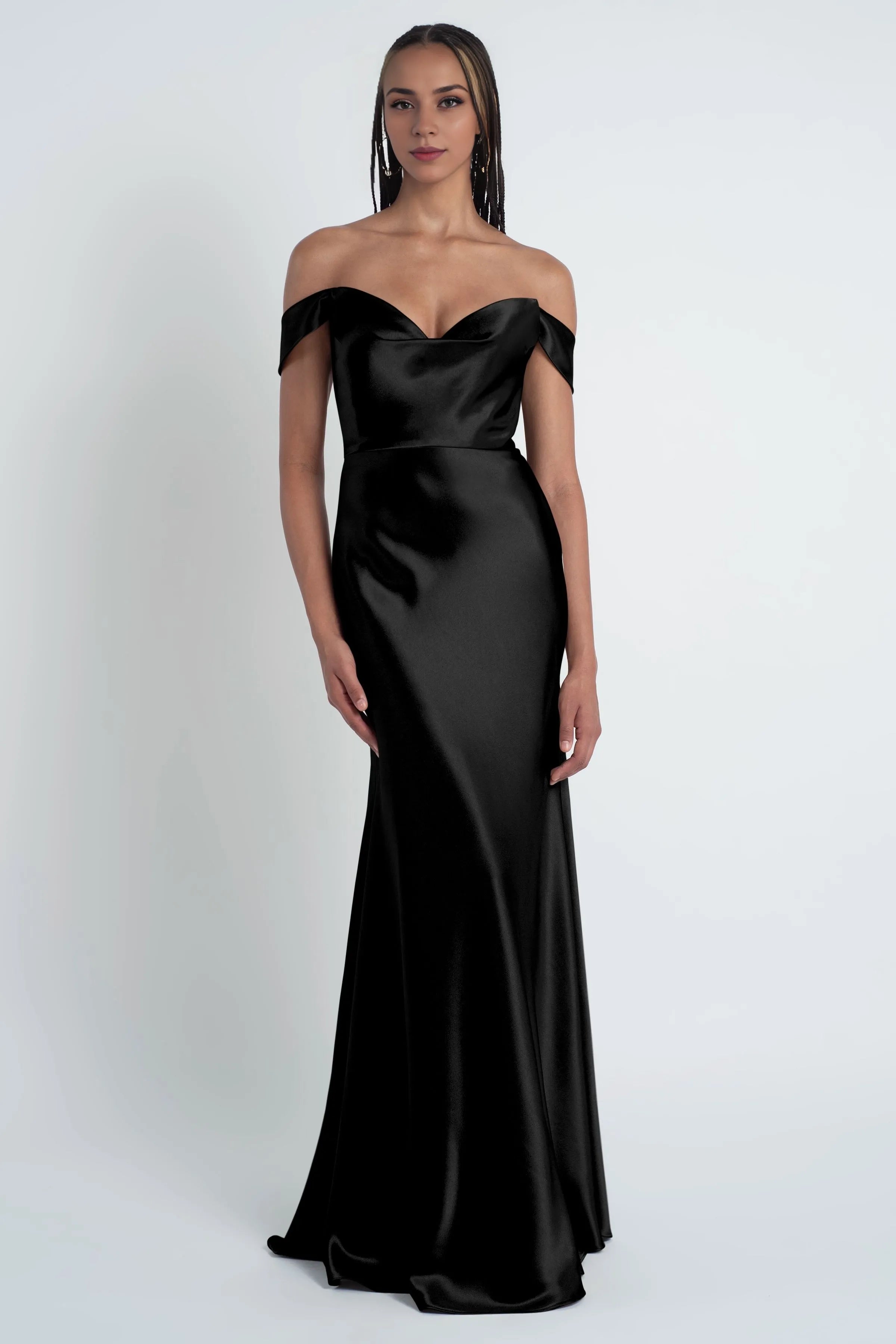 Weitese Dress Fashionable Cowl Neck Off The Shoulder Sleeve Satin Evening Dress Bridesmaid Dress Floor-Length Sheath Prom Dress