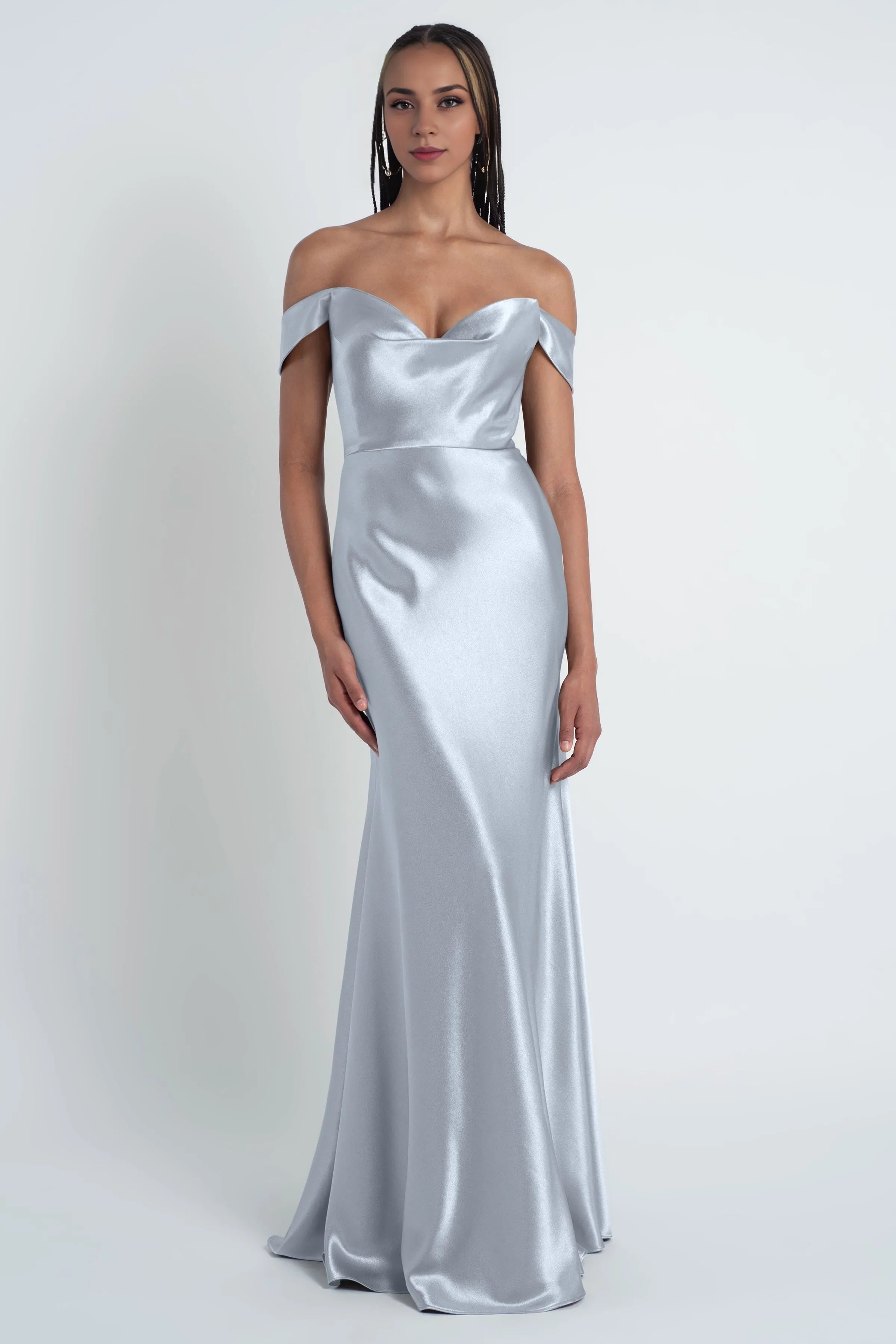 Weitese Dress Fashionable Cowl Neck Off The Shoulder Sleeve Satin Evening Dress Bridesmaid Dress Floor-Length Sheath Prom Dress