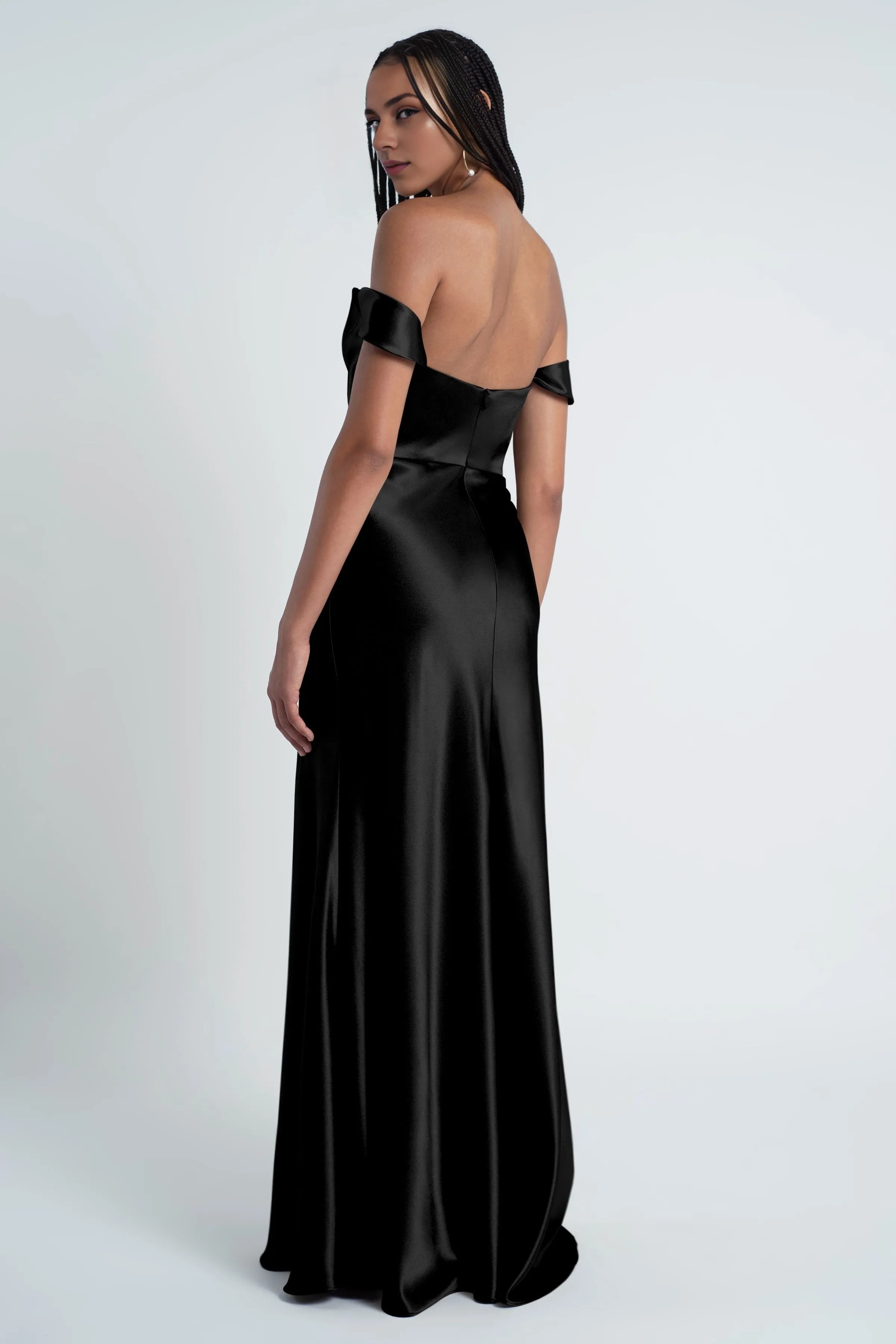 Weitese Dress Fashionable Cowl Neck Off The Shoulder Sleeve Satin Evening Dress Bridesmaid Dress Floor-Length Sheath Prom Dress